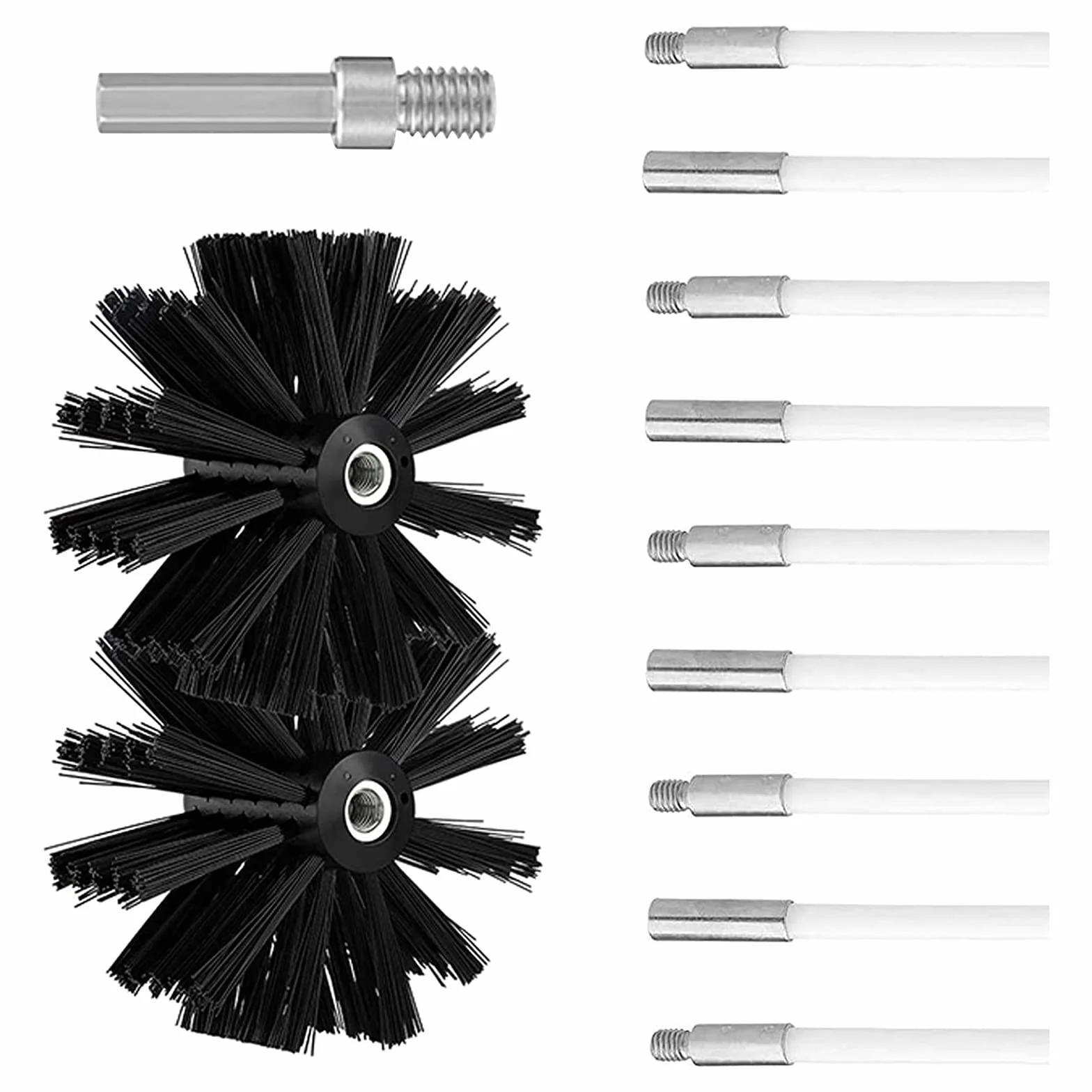 Honeyhouse Cepillo De Chimenea Kit, Juego con 9 Varillas de Nailon, 2 Cabezal de Cepillo de Diámetro 200 mm, Limpiador Chimeneas Hollin, Cepillo para Limpiar Chimeneas (200mm, 9 Varillas)