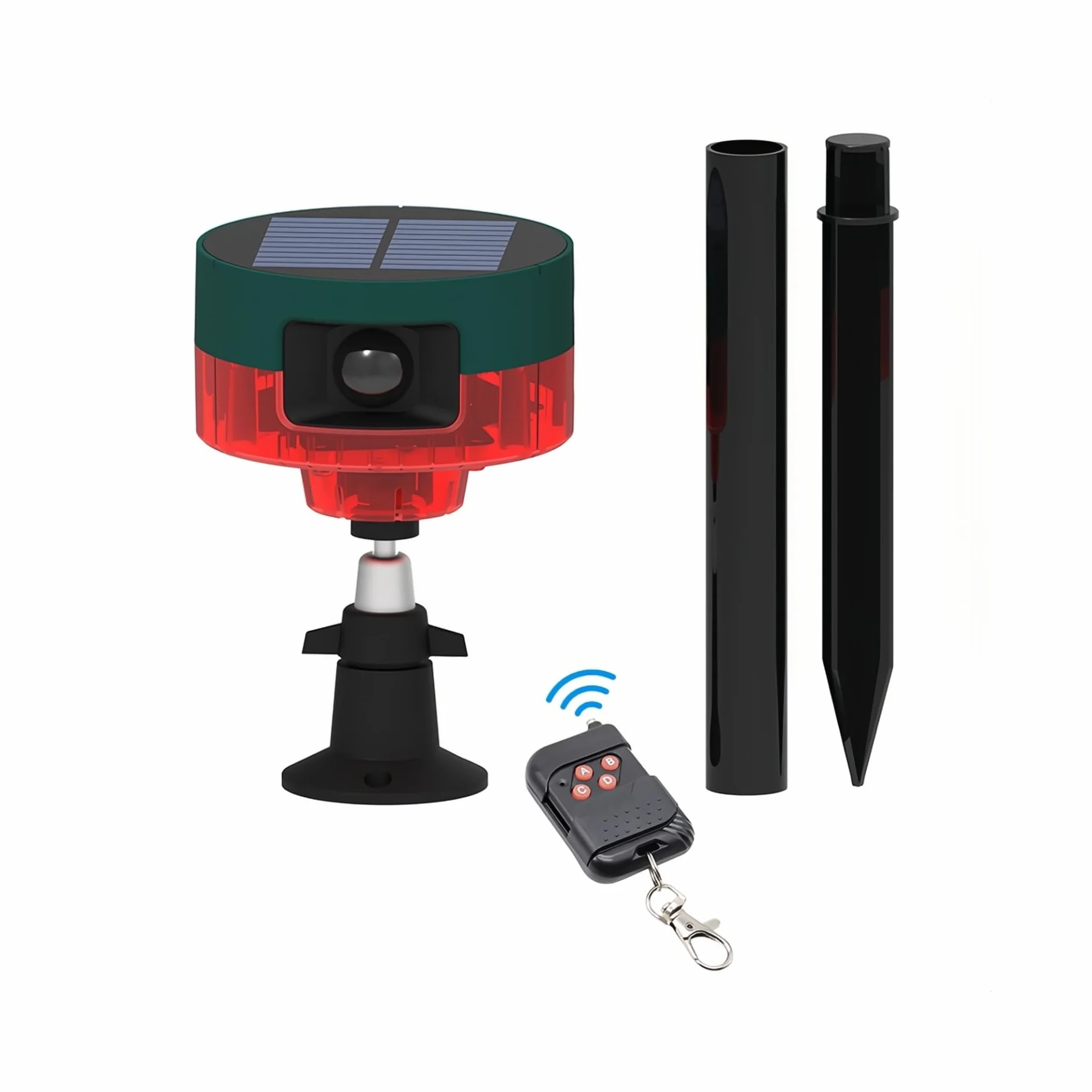 Sensor Solar de Movimiento Alarma Repelente 360° Detector de Movimiento Sirena Fuerte Luz LED IP55 Impermeable con Grabación de Voz a Control Remoto de Alto Volumen para Granja Hogar Granero