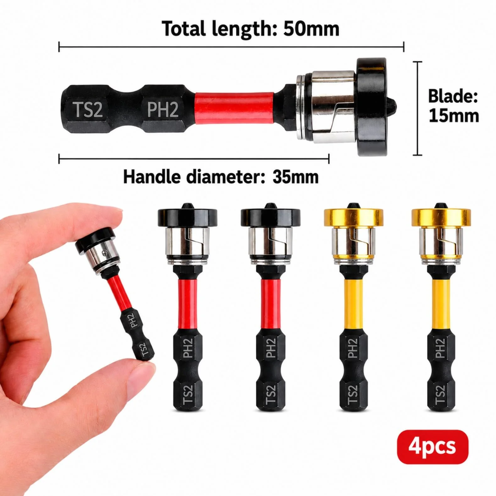 Juego de 4 puntas magnéticas PH2 de 1/4", punta de destornillador de posicionamiento para yeso y paneles de yeso, ajuste de profundidad de tornillo, para taladro y atornillador eléctrico inalámbrico