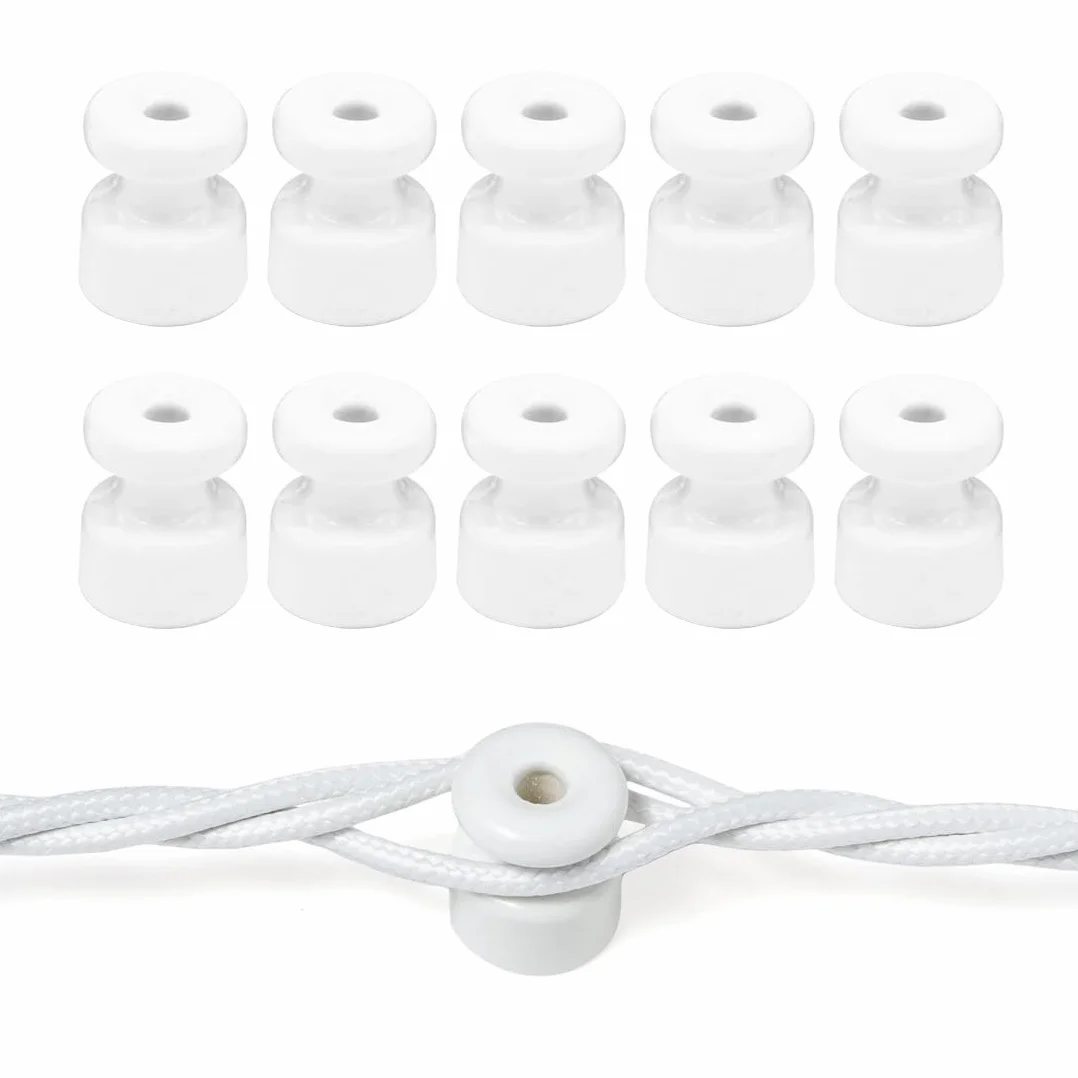 10 unidades de aisladores de cerámica, ideales para cables trenzados y de tela, aislador vintage de porcelana (Ø18 mm) (blanco)