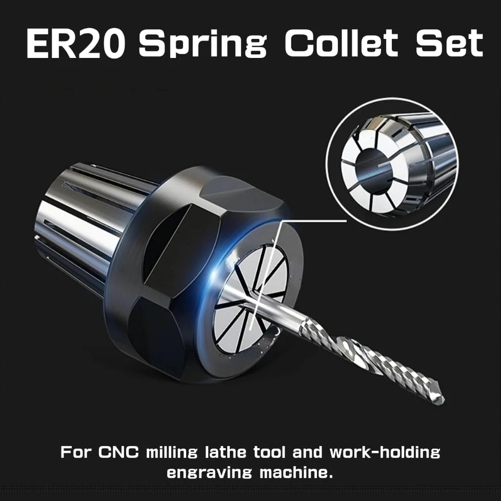 Paquete de 10pcs / set Set de pinza de alta precisión ER20 para máquina de grabado CNC y herramienta de torno de fresado 1/8 "~ 10mm