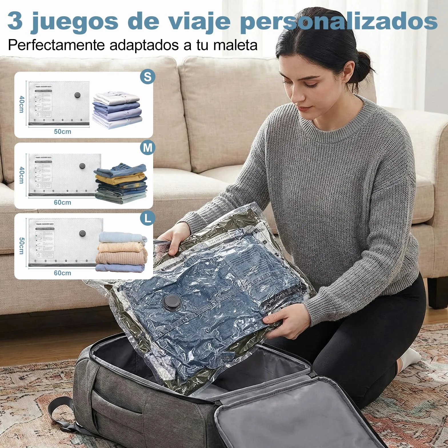 Carehabi Bolsas Almacenaje Ropa al Vacío 6 Piezas con Bomba Eléctrica Inalámbrica USB-C
