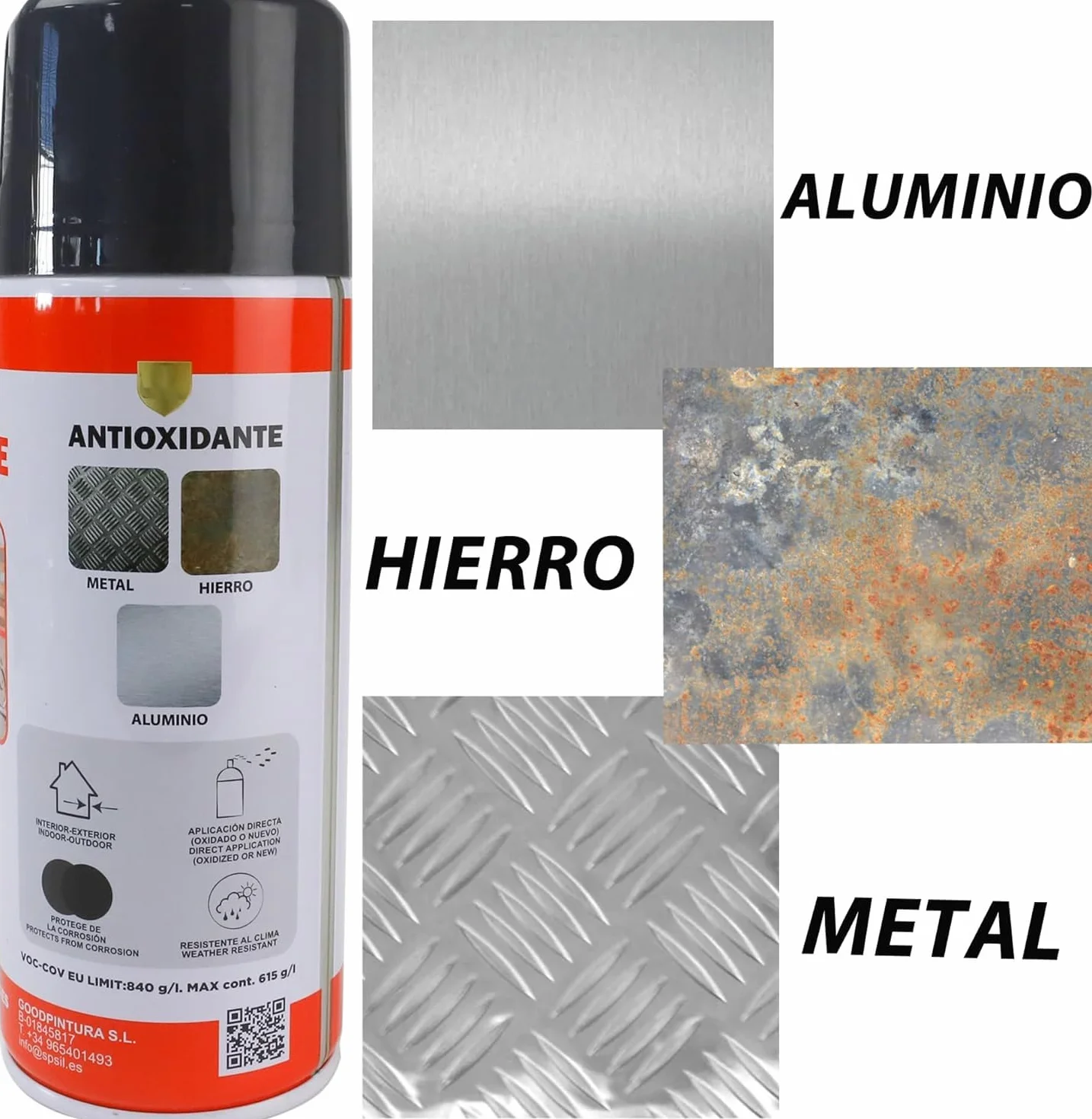 MORE FREE-Pintura Spray Antioxidante Negra 400 Ml para las Superficies de Metal, Hierro y Aluminio,Pack de 4 Unidad