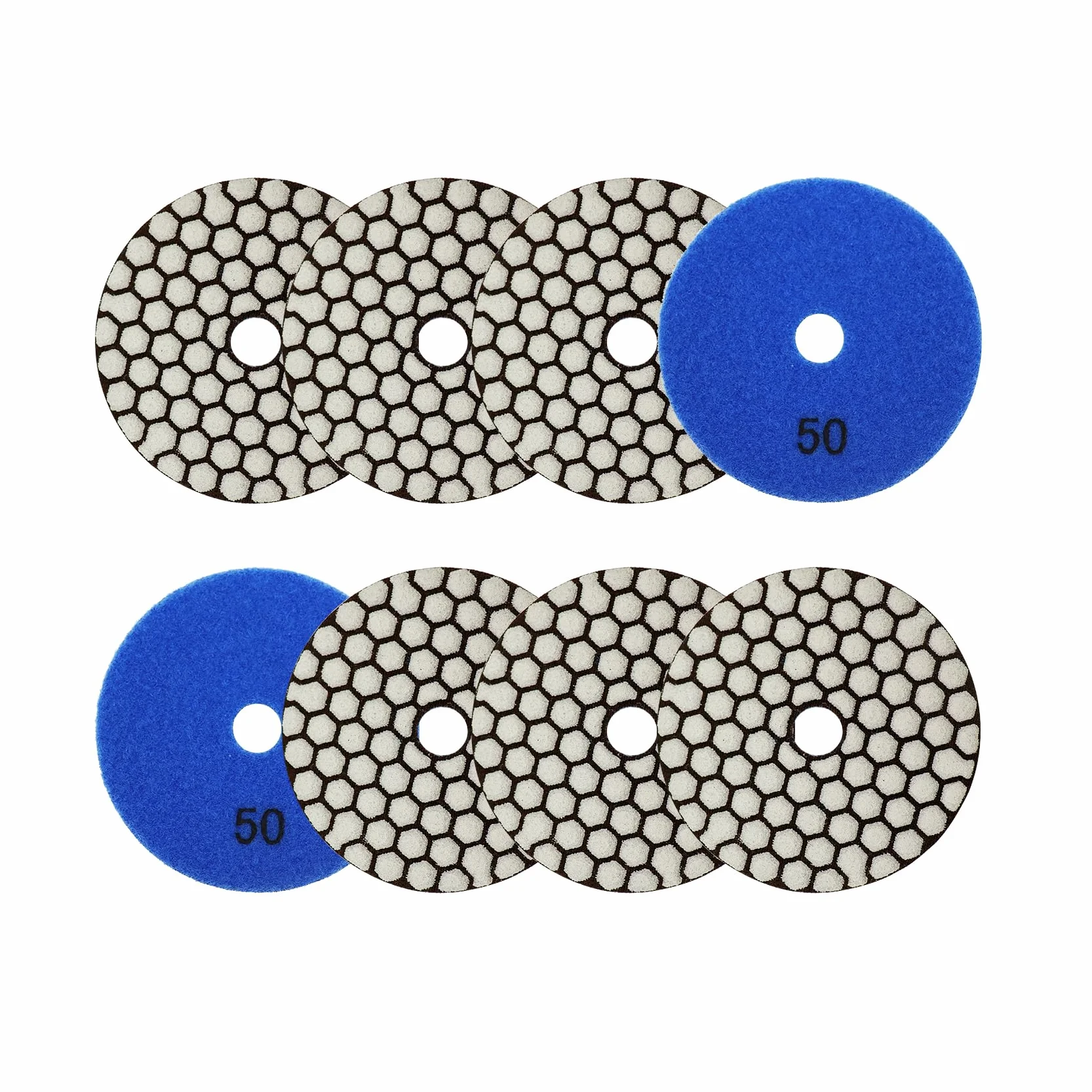 Almohadillas Pulido Diamante Seco 4"/100mm - 8piezas Grano 50 Discos Pulido para Granito Mármol Piedra Artificial Cuarzo para Amoladora Angular SANLEETEK
