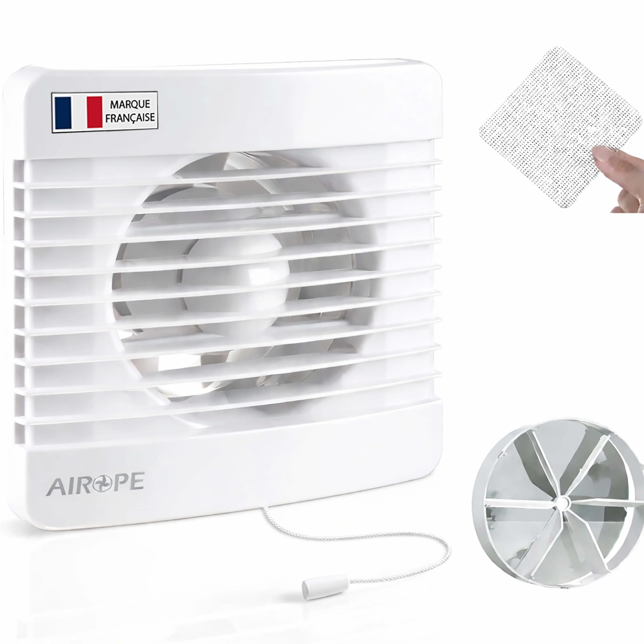 100 MM Extractor de Aire Baño aire con Interruptor de Cadena, Válvula Antirretorno + Mosquitera, 7W, 26 dB, para Cocina y WC, Instalación Pared o Techo, Garantía 5 Años