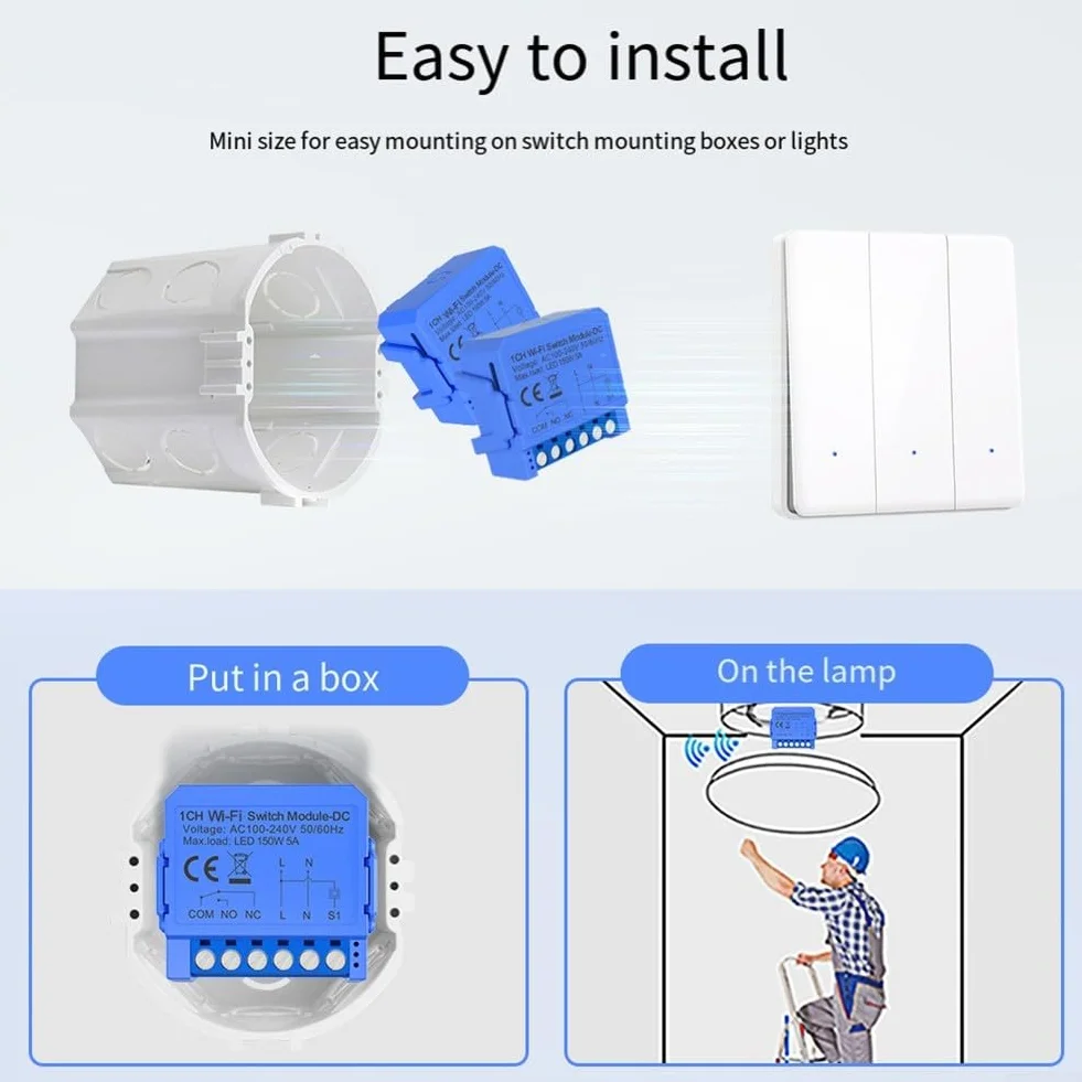 Relé inteligente WiFi de contacto seco, control por voz, temporizador, funciones de programación de cuenta regresiva para Tuya, para control de iluminación, ACS, ventilador de audio (AC110V-240V)