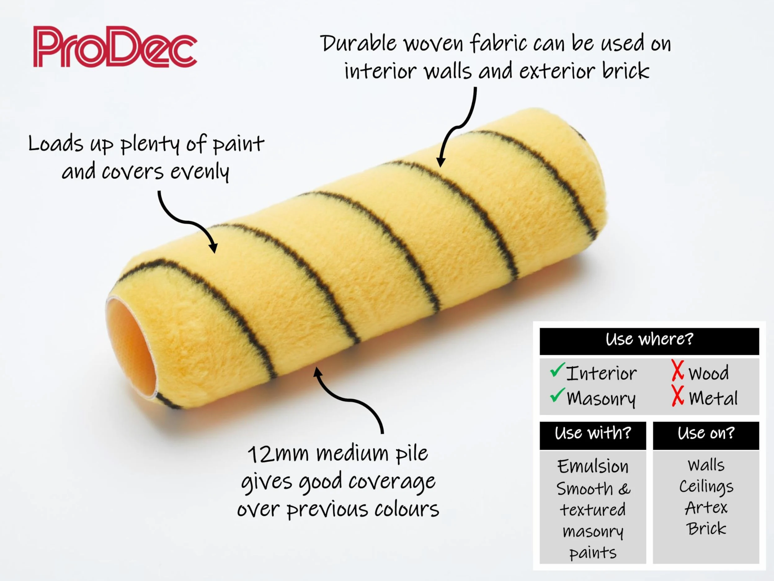 ProDec Juego de 11 rodillos y bandejas profesionales para decoración del hogar con brochas de pintura, hoja para el polvo, cinta adhesiva - Juego de rodillos para pintar paredes y techos con emulsión