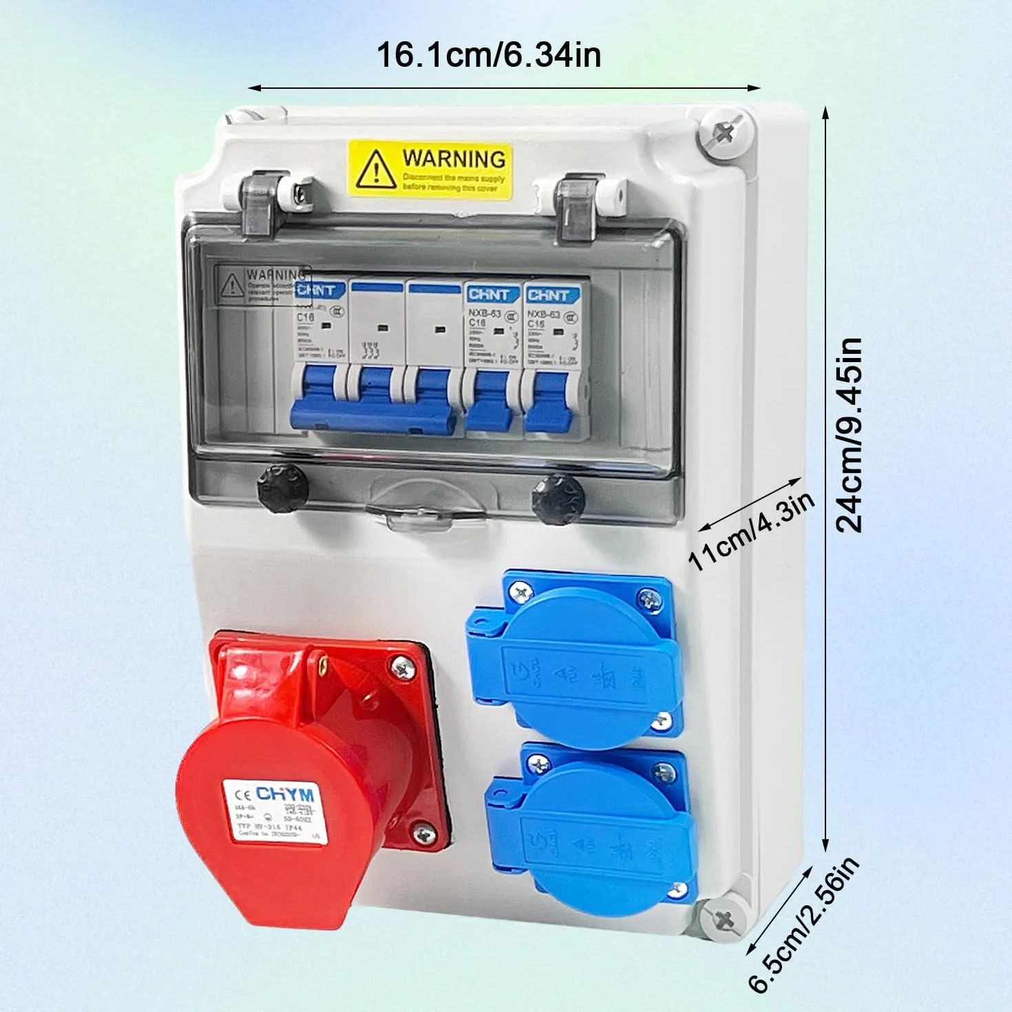 7 Piezas Cuadro Electrico Kit, Carcasa IP54 con Disyuntor de 16A, Toma 5P16A y Toma de 220V, Enchufe Pared Exterior Impermeable, para Taller, Industria, Industria de la Construcción