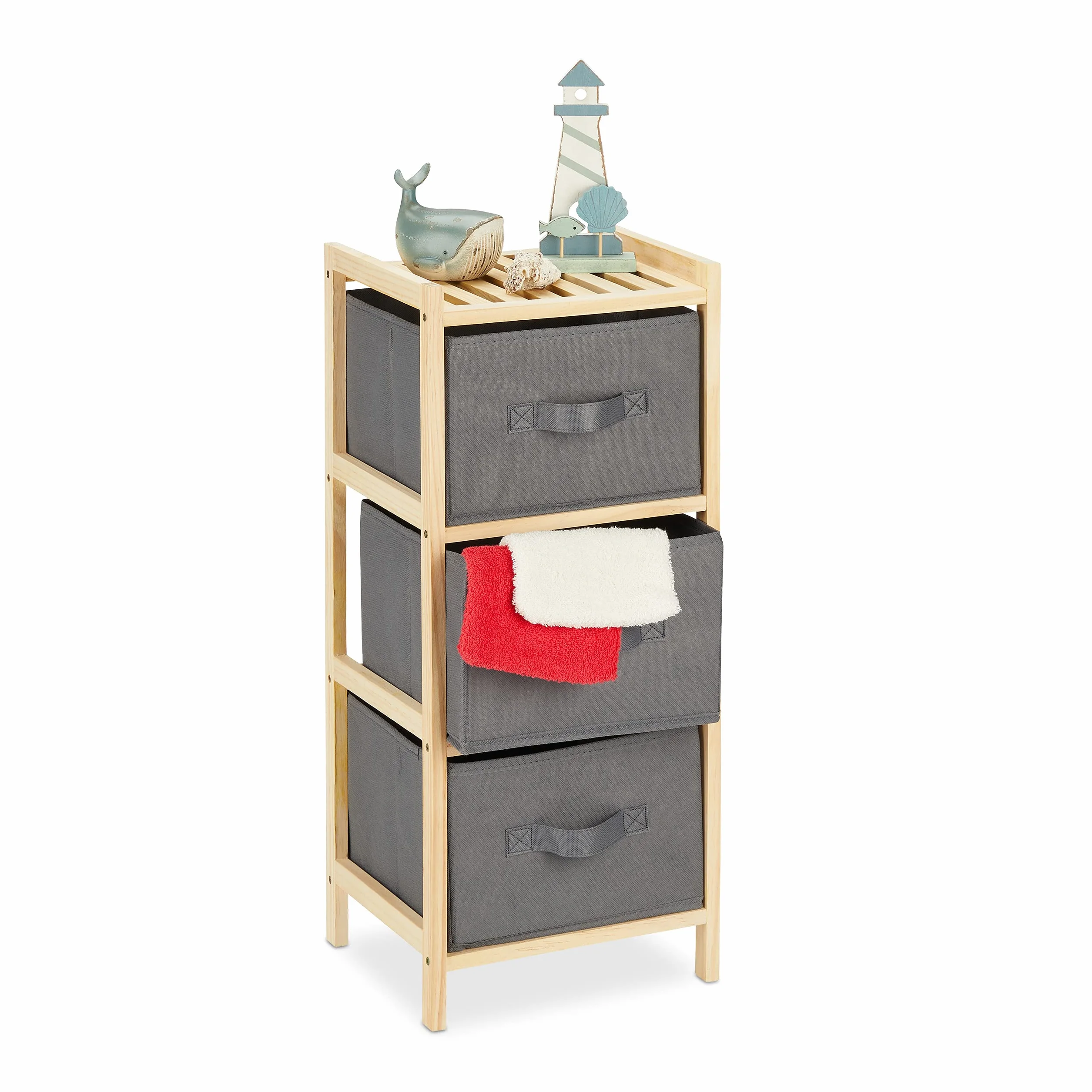 Relaxdays Estantería Baño 3 Cestas Plegables Almacenaje Repisa Pequeña 65x28x25,5 cm Gris