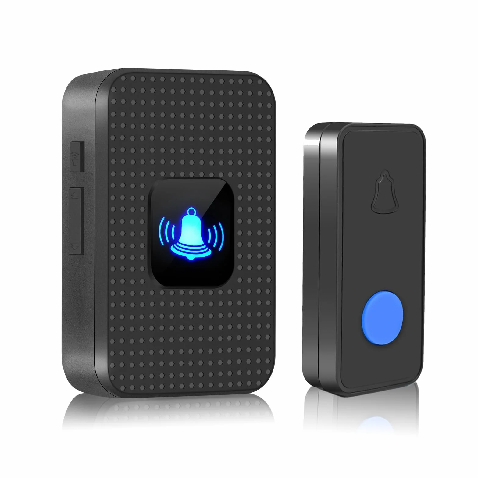 Timbre Inalámbrico Exterior Impermeable IP55, 1 Transmisor 1 Receptor, Rango 1000 pies, 55 Melodías, Negro