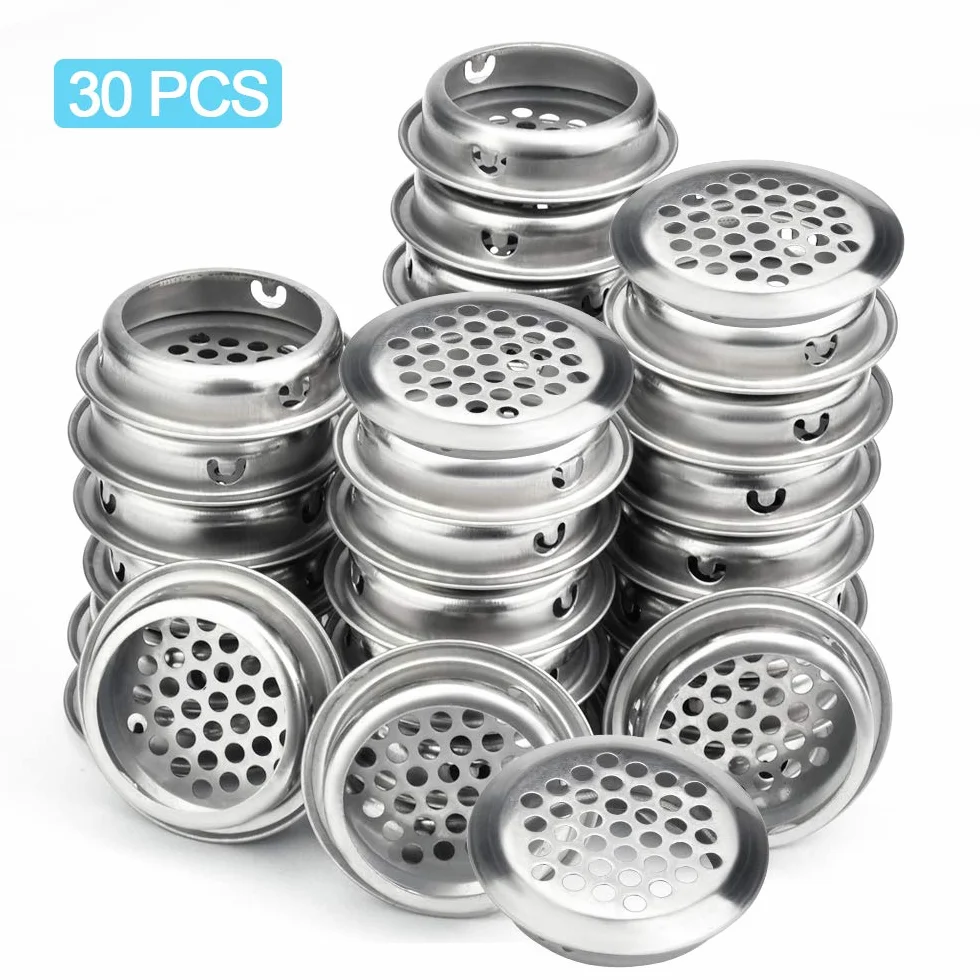 30 PCS Rejillas Ventilacion Redondo Acero Inoxidable Redondas de Malla Agujero Circular de Rejilla de Ventilación Gabinete Orificio de Ventilación para Guardarropa, Gabinete del Zapato