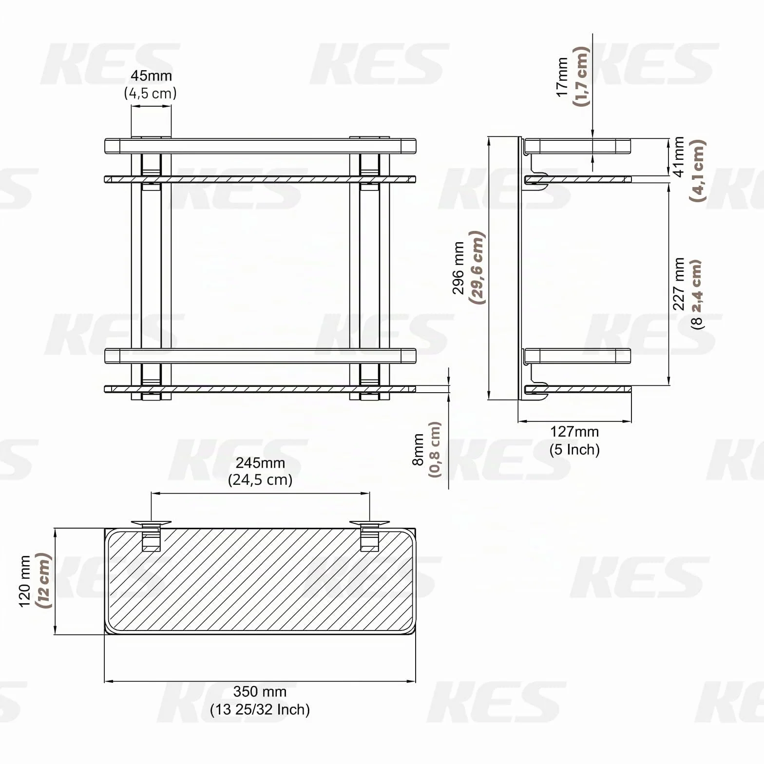 Estanteria Baño Cristal Vidrio Templado 8mm Estante Ducha 2 Niveles Aluminio Plata Rectangular
