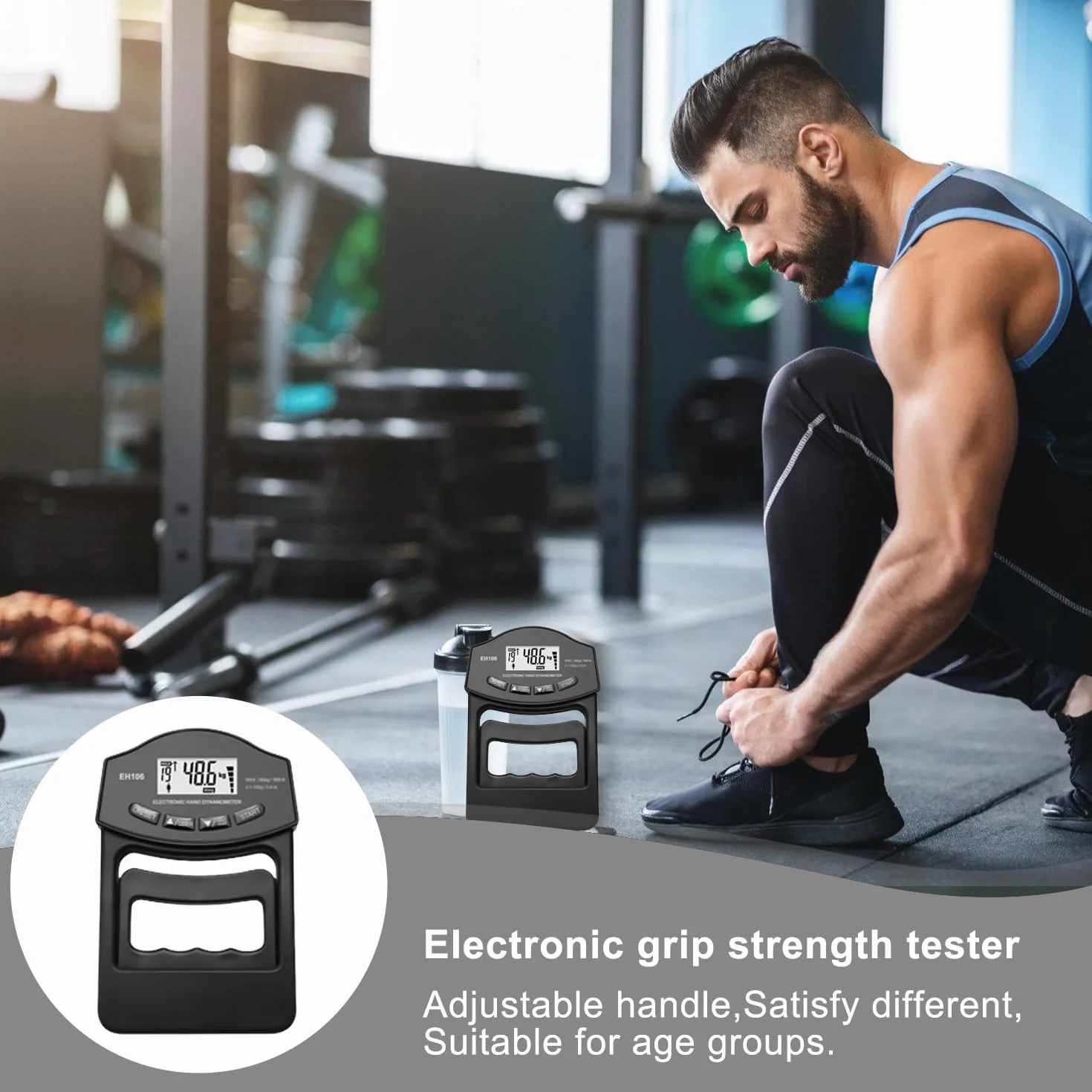 Dynamómetro de mano digital, 180 kg/316 libras, con 19 juegos de placas individuales, agarre inteligente, fuerza de agarre, medidor de fuerza de agarre electrónico, pantalla LED grande