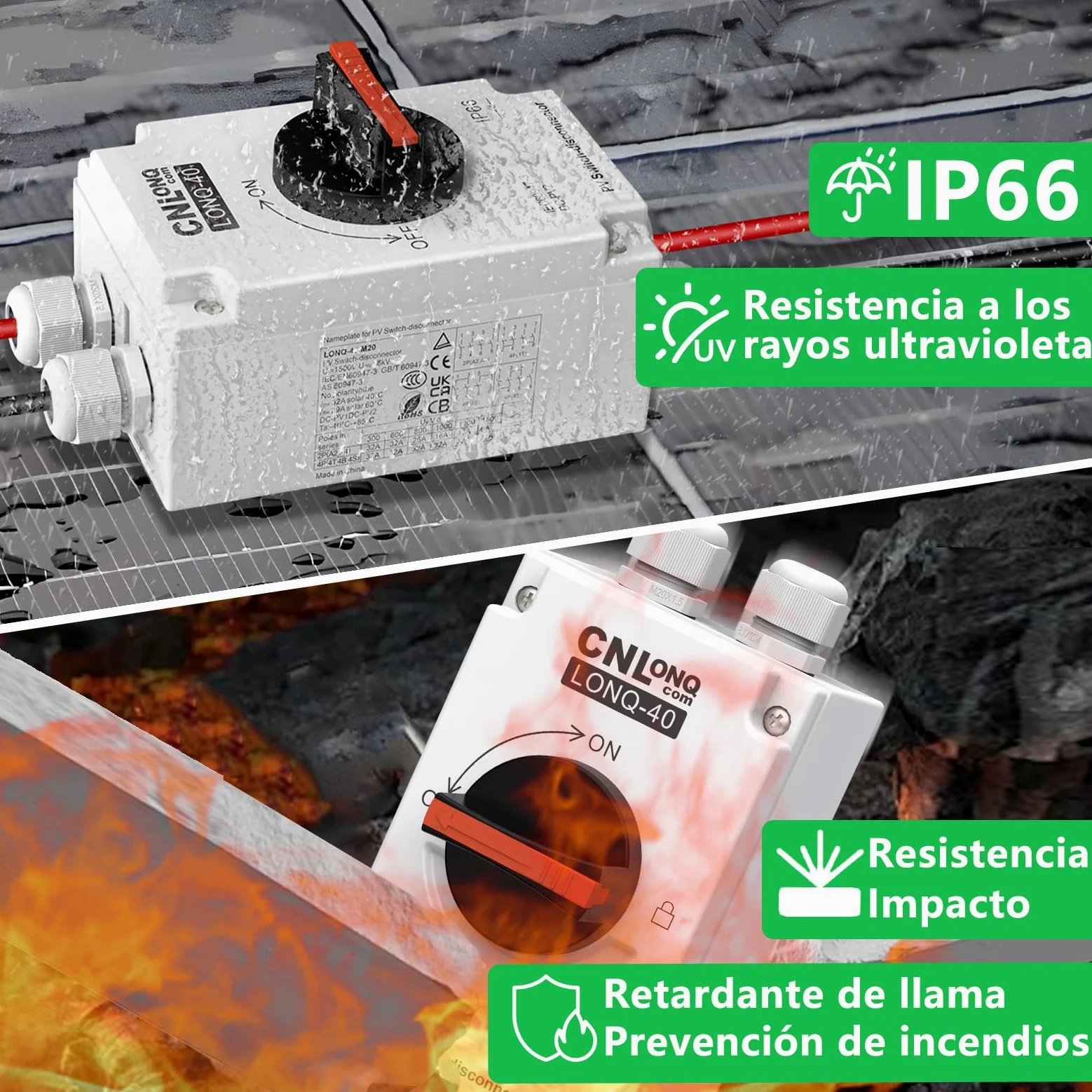 Disyuntor Fotovoltaico DC1200V 32A 1 o 2 Cuerdas IP66, Interruptor de Desconexión Solar para Paneles Solares, Sistemas Off/Grid, RVs, Barcos