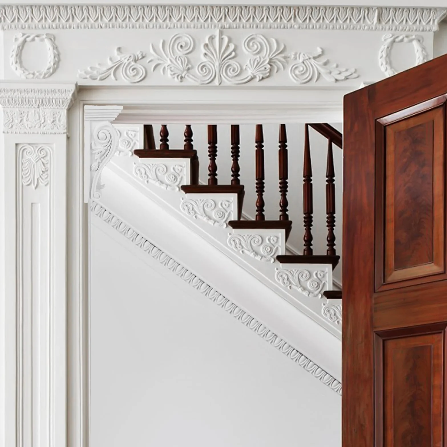 Ménsulas Clásicas de Estilo Europeo en Pu Blanco, Molduras de Madera Laburadas Ligeras para Embellecimiento del Hogar y Moldura para Esquina en Sala de Estar