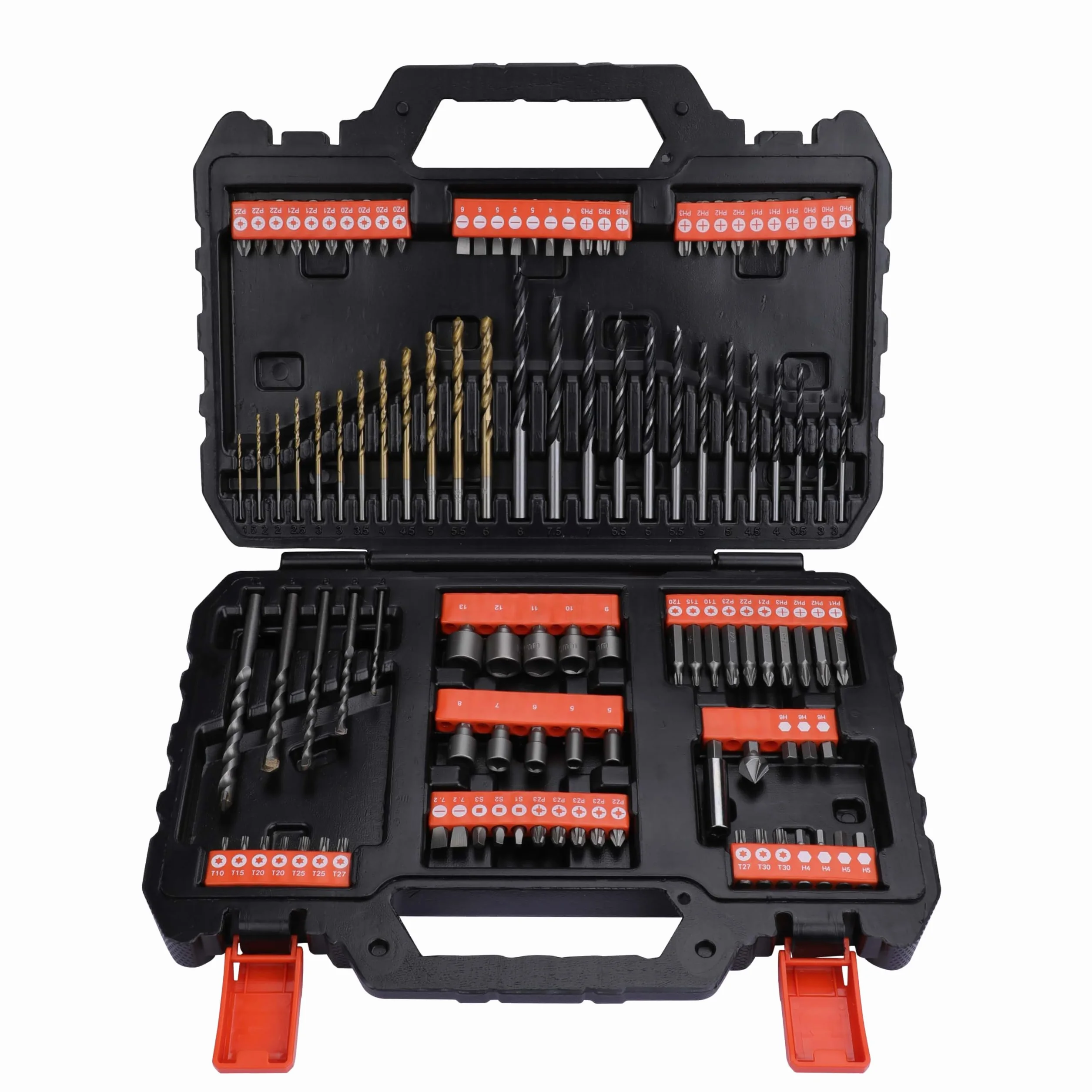 BLACK+DECKER Juego de 109 Piezas para Atornillar y Taladrar con Brocas de Titanio, Incluye Brocas para Metal, Mampostería y Madera, Maletín de Fácil Transporte - A7200-XJ