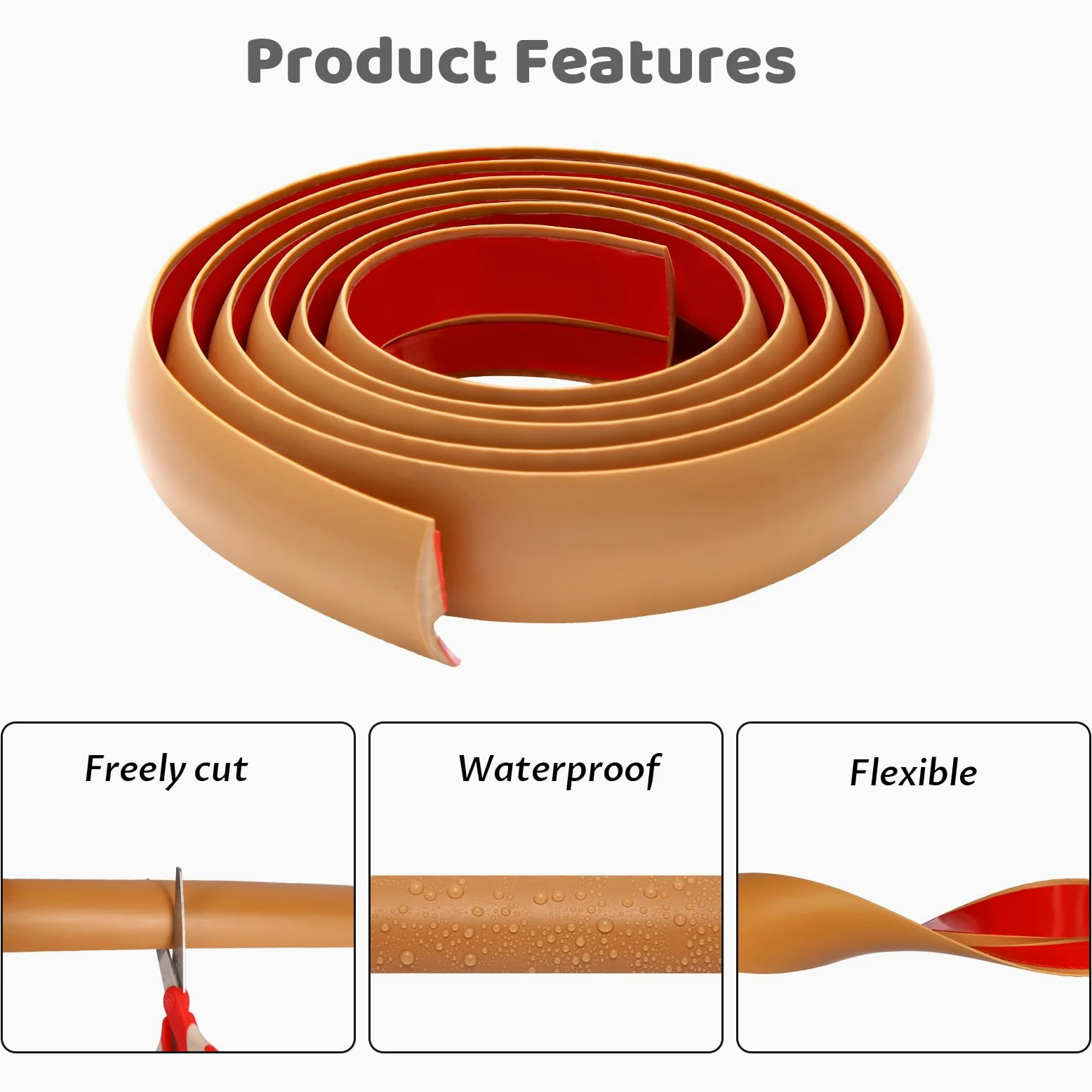 Tiras autoadhesivas de transición de suelo de 2 m, adhesivo fuerte, ideal para umbrales de alfombras, laminados y azulejos, puertas y bordes (5 mm, marrón claro)