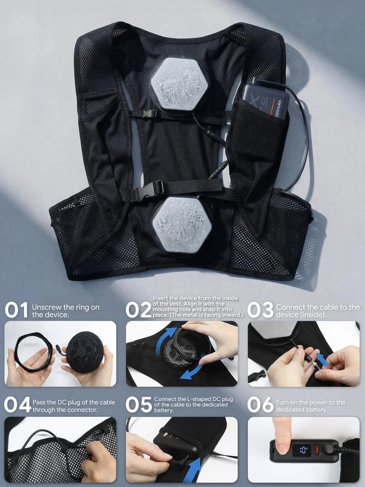 LABEWVI Peltier Chaleco refrigerante para hombre y mujer con batería externa de 20000 mAh, chaleco de verano con placa Peltier de 2 80 mm, batería, regulación de 3 niveles, larga duración, chaleco de