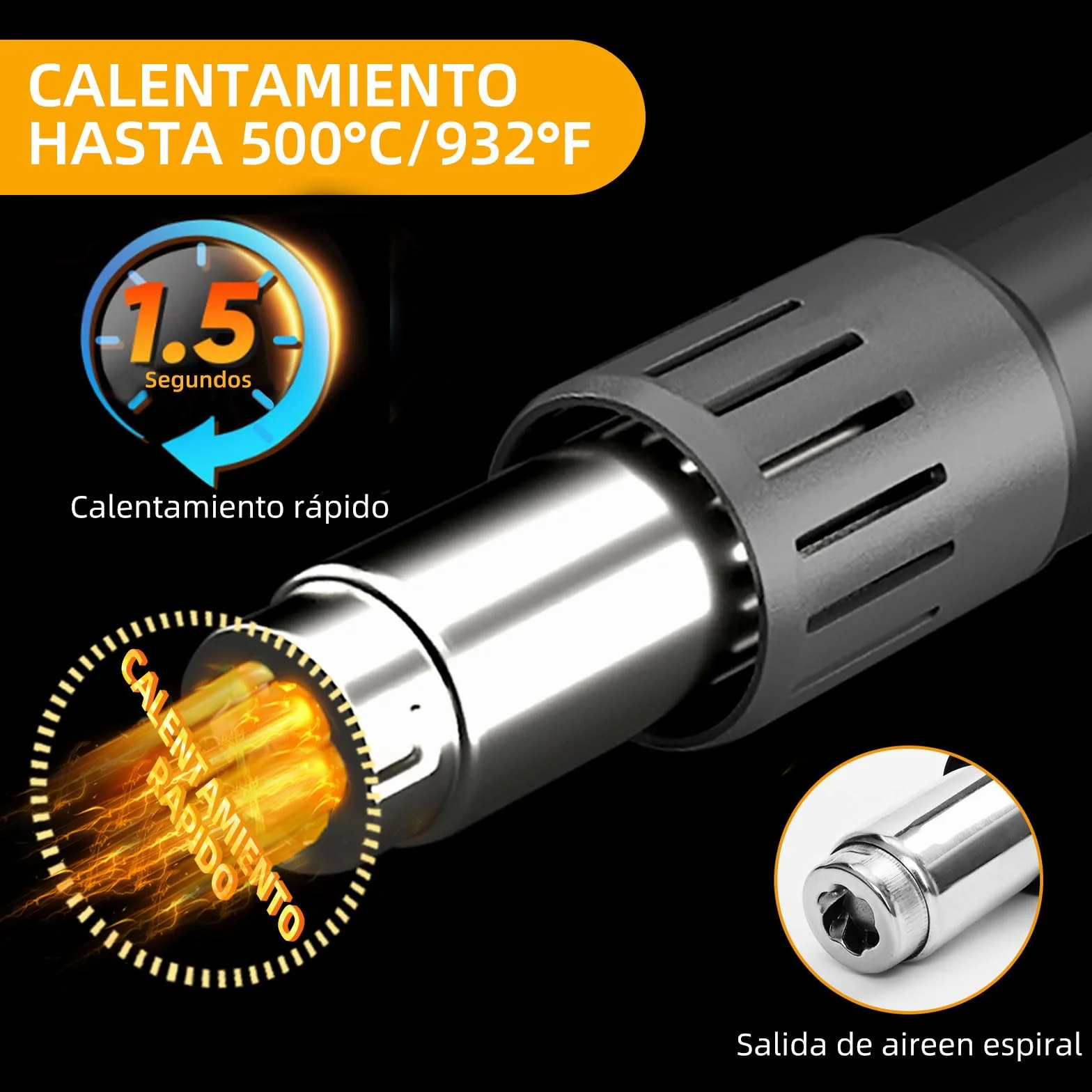 600W Mini Pistola de Aire Caliente Multifunción con Pantalla LED Digital,Pistola de Calor Portátil Temperatura Ajustable 100℃- 500℃,Pistola de Calor con Doble Protección,7 Accesorios de Boquilla