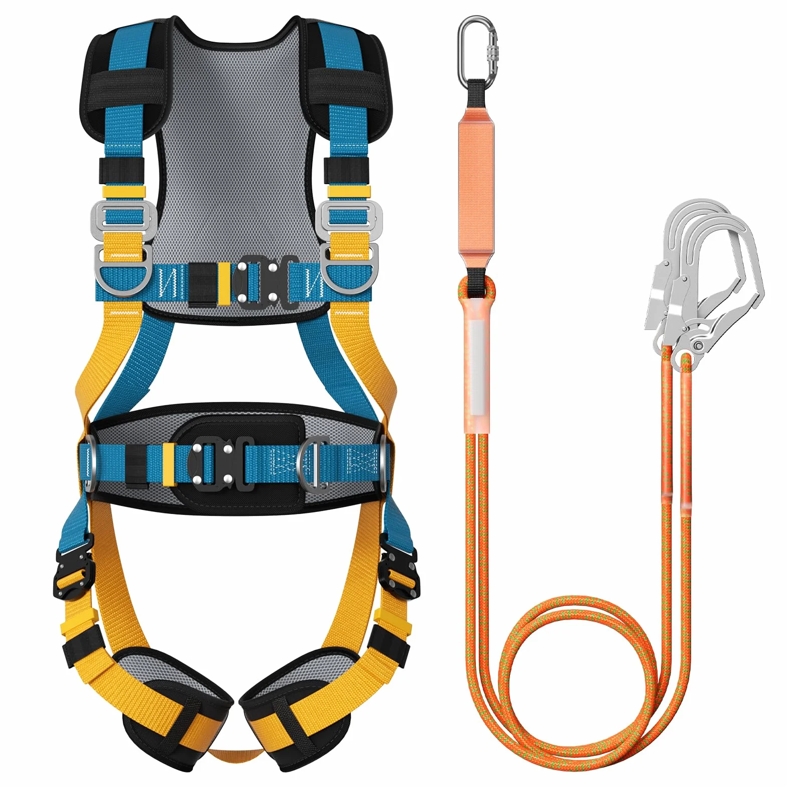 Cinturón de protección contra caídas de cuerpo completo con soporte lumbar reforzado para trabajos de altura, limpieza de paredes exteriores y obras según sistema de retención y recogida