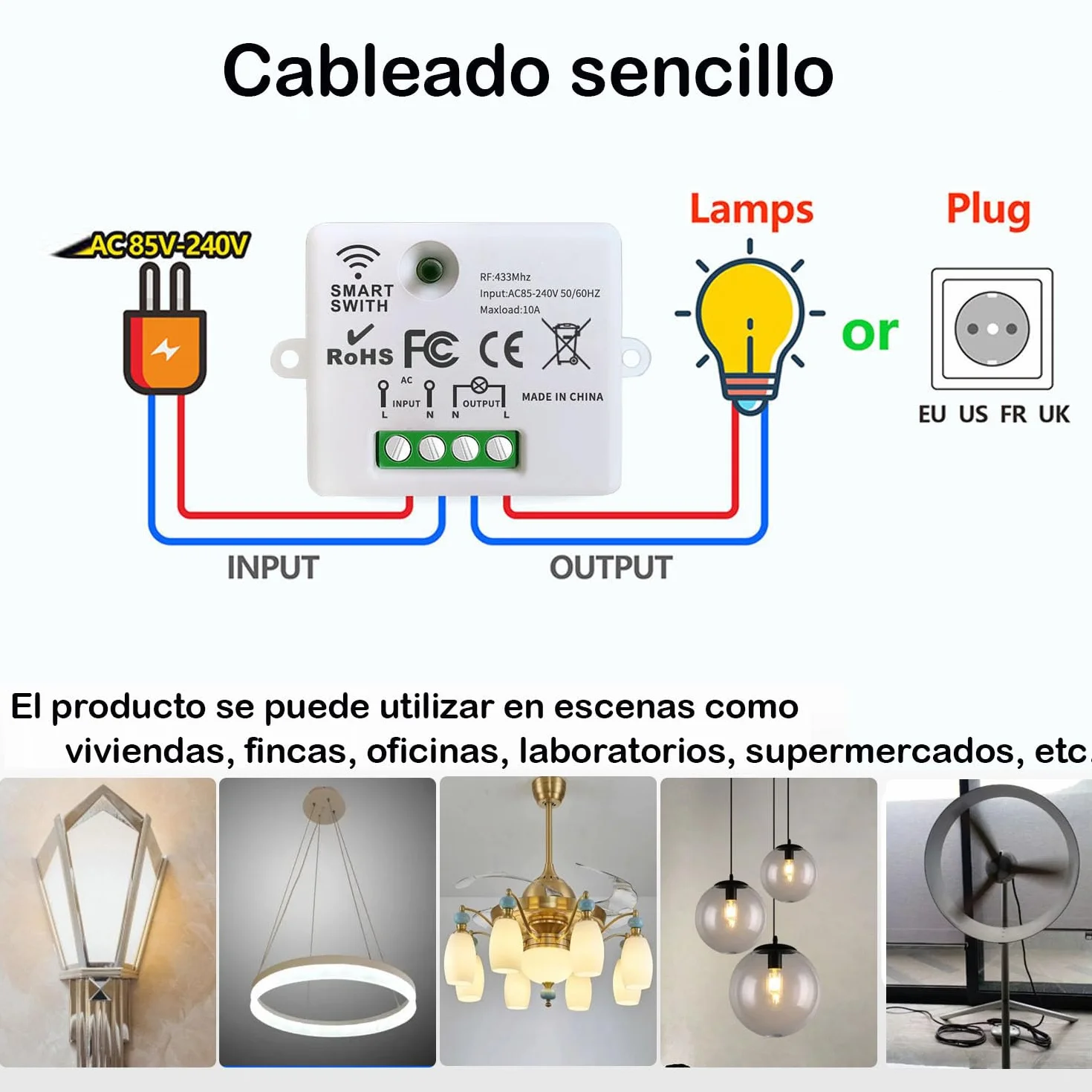 Kit Interruptor Inalámbrico 230V 2300W 100M Control Lámparas Electrodomésticos Blanco