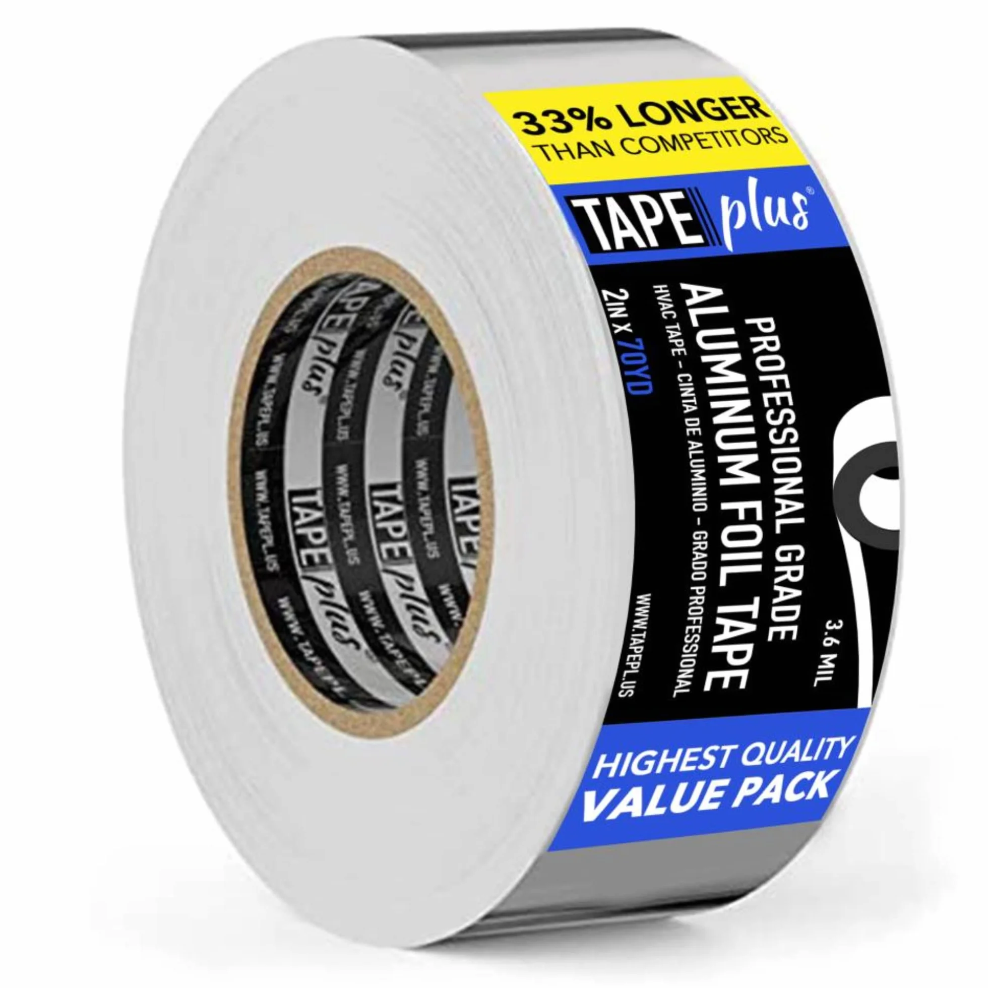Cinta adhesiva aluminio profesional, 2"x210 pies (70 yd) para HVAC, sellado y reparación de ductos de aire y metal caliente/frío (paquete de 2)
