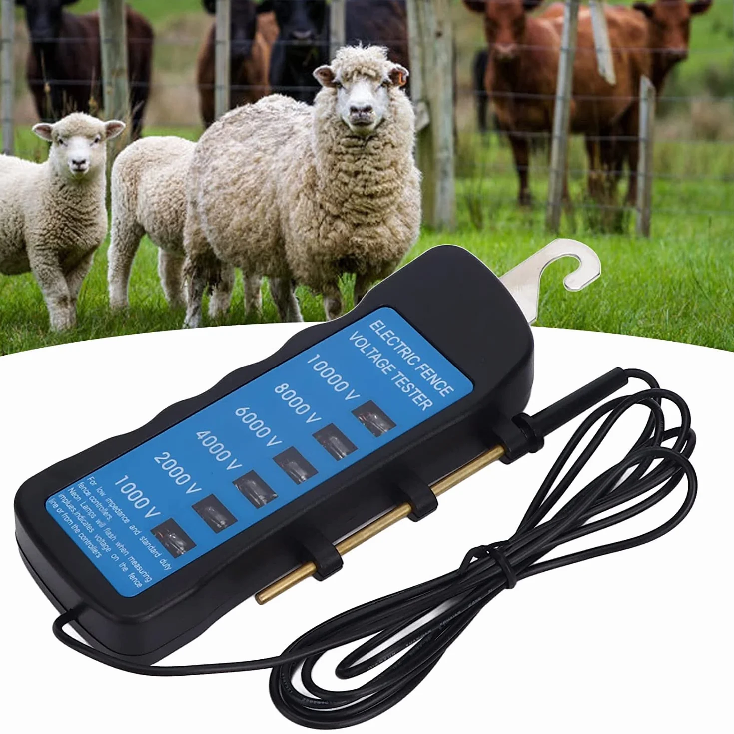 Cerca EléCtrica Digital Medidor de Voltaje de Cerca de NeóN, Probador de Voltaje de Cerca EléCtrica, Buscador de Fallas de 10000 V, Equipo AgríCola, Comprobador de Vallas con 6pcs Indicador Led