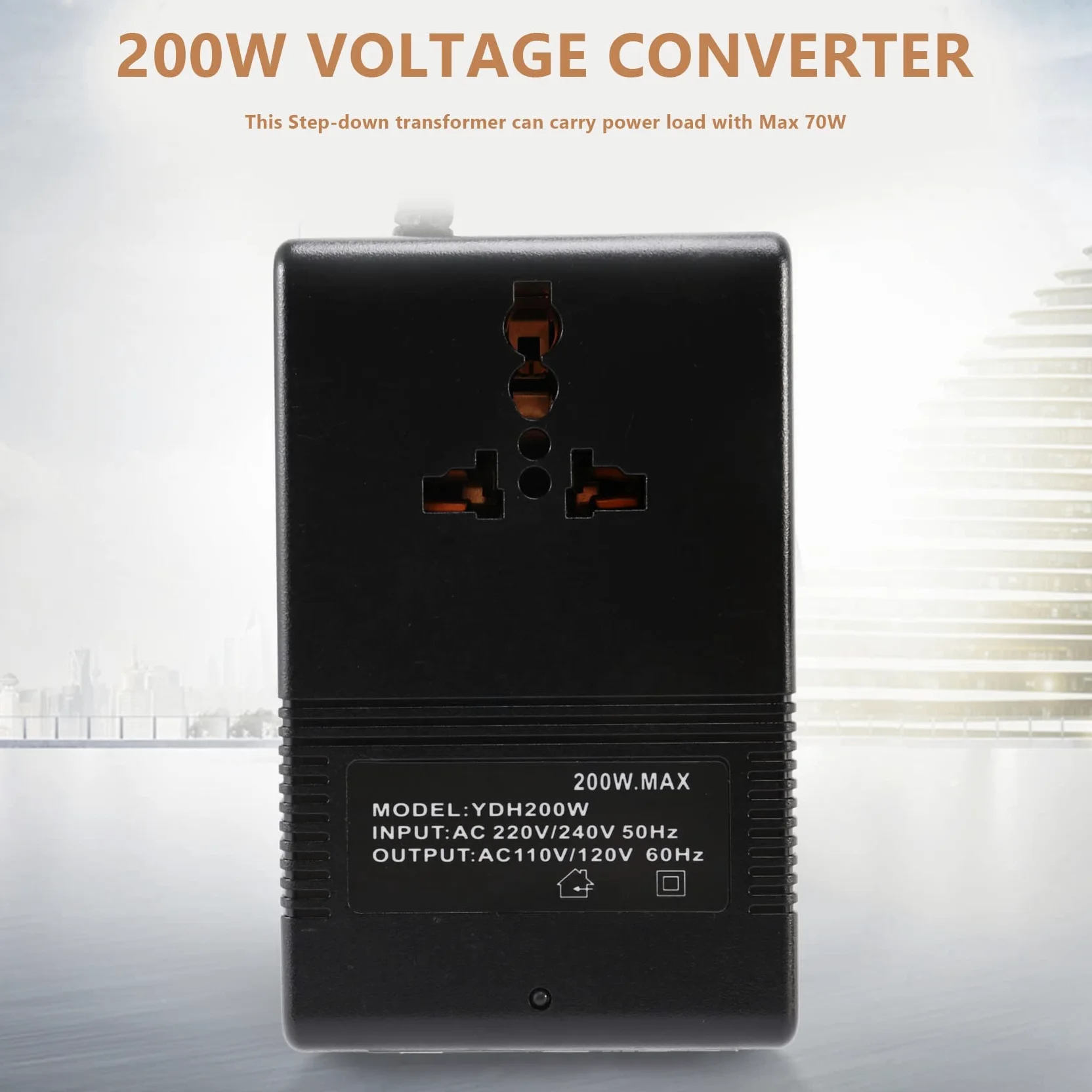 Transformador Convertidor de Voltaje de 200W Reductor 220V 110V AC Reductor Convertidor de Voltaje de Viaje Convertidor Enchufe de la UE