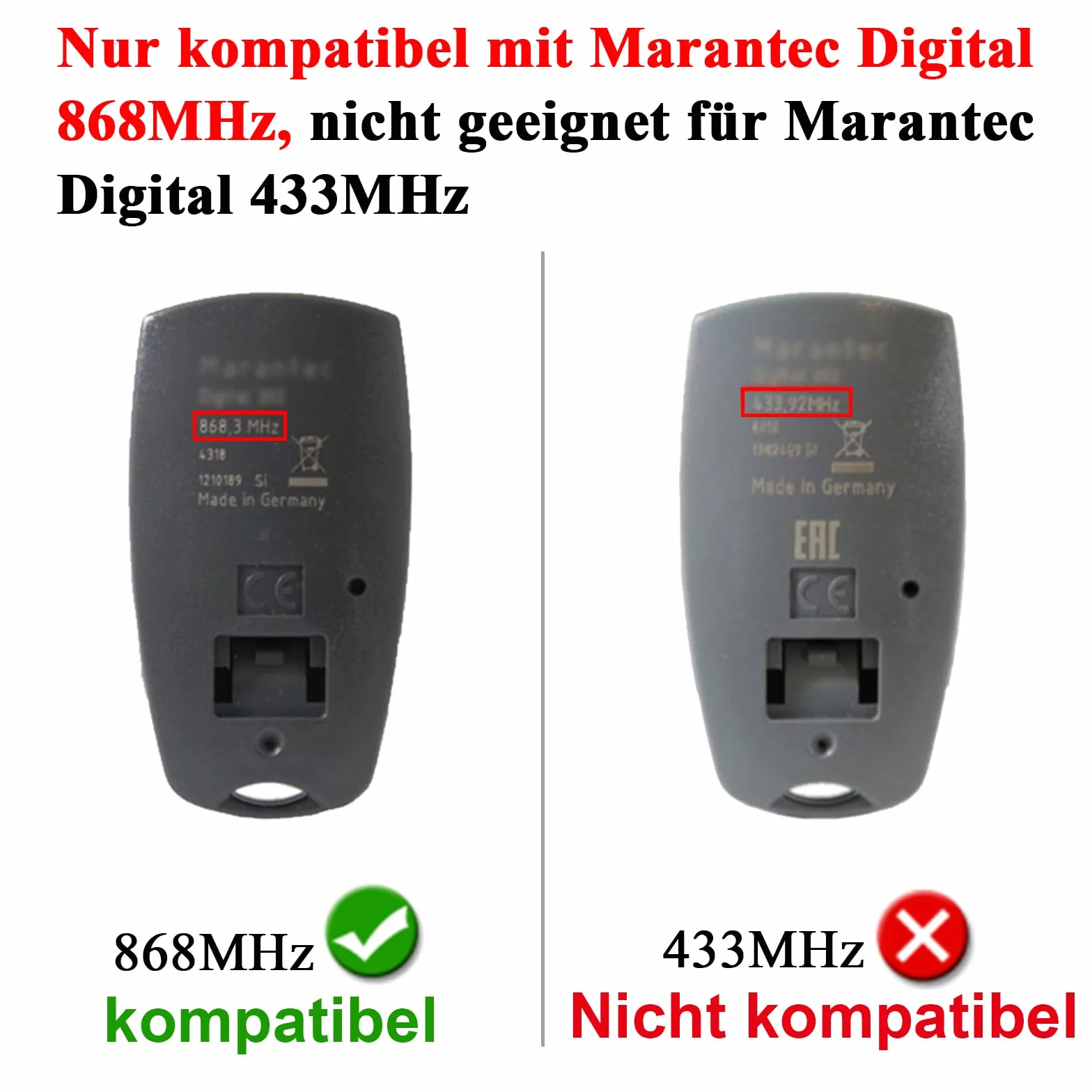 Transmisor Manual de Apertura de Puerta de Garaje 868 MHz Compatible con Marantec Digital 304/384 / 302/313 / 321/323 / 131 868 Mando a Distancia 2 Piezas