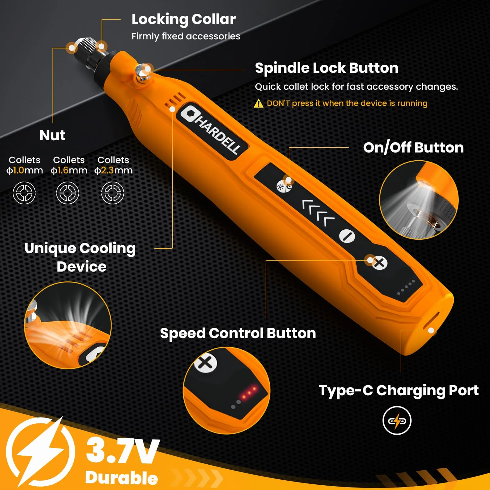 HARDELL Mini Amoladora Bateria Inalámbrica USB, Herramienta Rotativa Multifunción 4V con 61 Accesorios, 5 Velocidades para Manualidades, Modelismo, Pulir, Taladrar y Cortar - Kit de Regalo Bricolaje