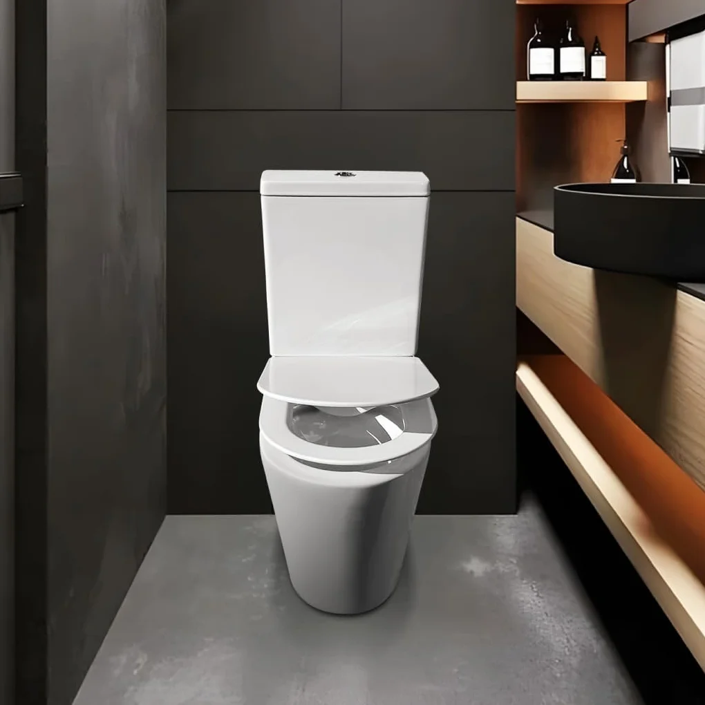 Inodoro Adaptado para Personas con Movilidad Reducida - WC con Sistema Rimless Antibacterias - Váter Ergonómico con Tapa UF Amortiguada y Altura Accesible - Salida Dual Eficiente