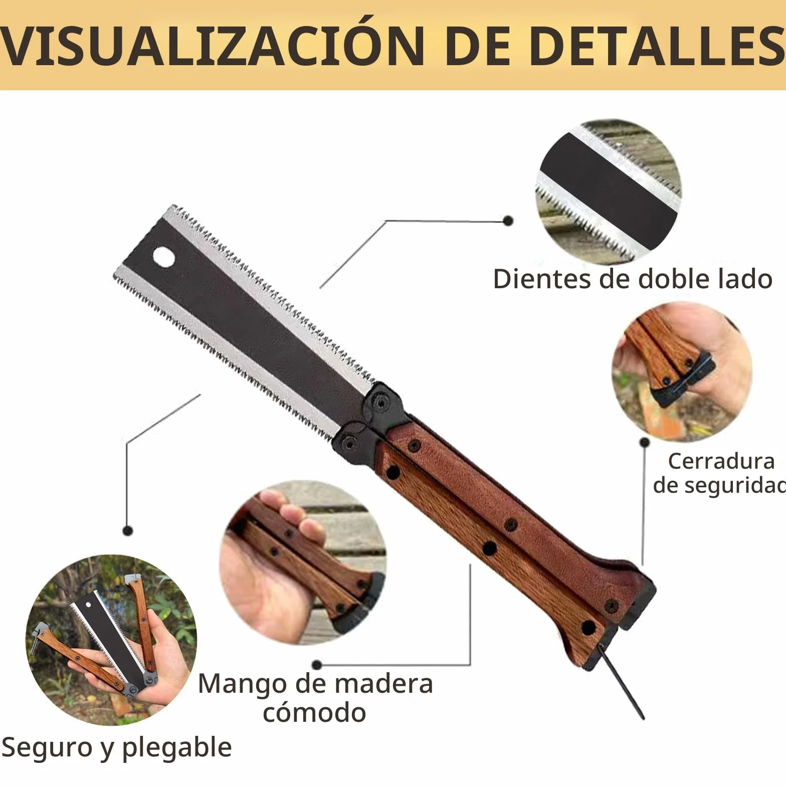 HAISHANG Sierra de Mano Japonesa Plegable de 16 cm con Hoja SK5 de Doble Filo 13/14 TPI, Dientes de Corte en Tres Caras, Sierra Portátil para Carpintería y Bricolaje