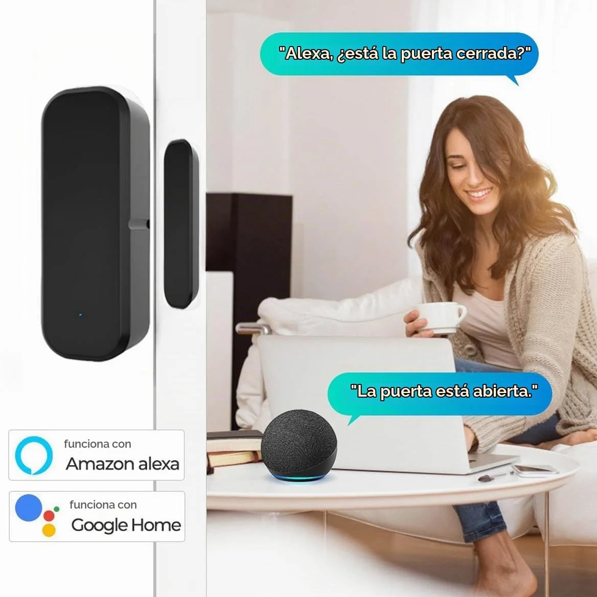 Juego de 3 sensores inteligentes para puertas y ventanas, sensor de puerta con WiFi, sensor de contacto para puertas y ventanas, con Alexa y Google Home