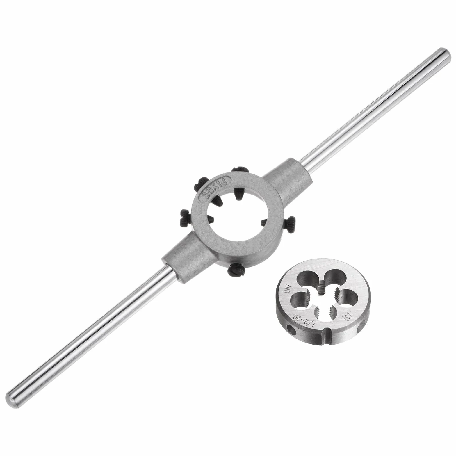 QUARKZMAN Juego de Llaves de Mango para Terrajas, Terraja Redonda 1/2-20 UNF y Porta Terrajas de 38mm (Compatible con Terrajas de 1/2"-5/8" (UNC/UNF) / Métricas M12-M14)