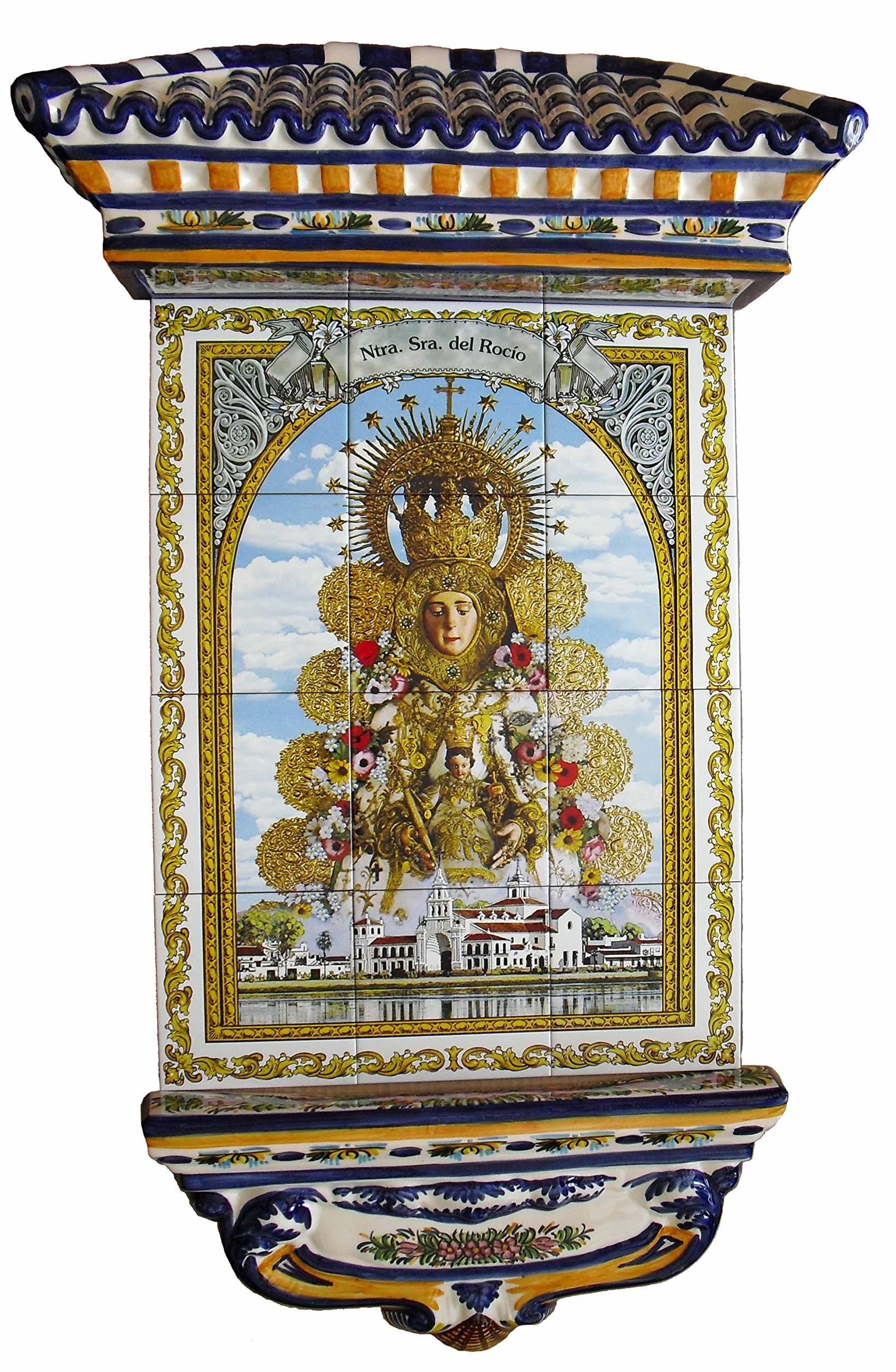 Rustiluz Azulejo de la Virgen del Rocío, Mosaico de cerámica y tejadillo Grande