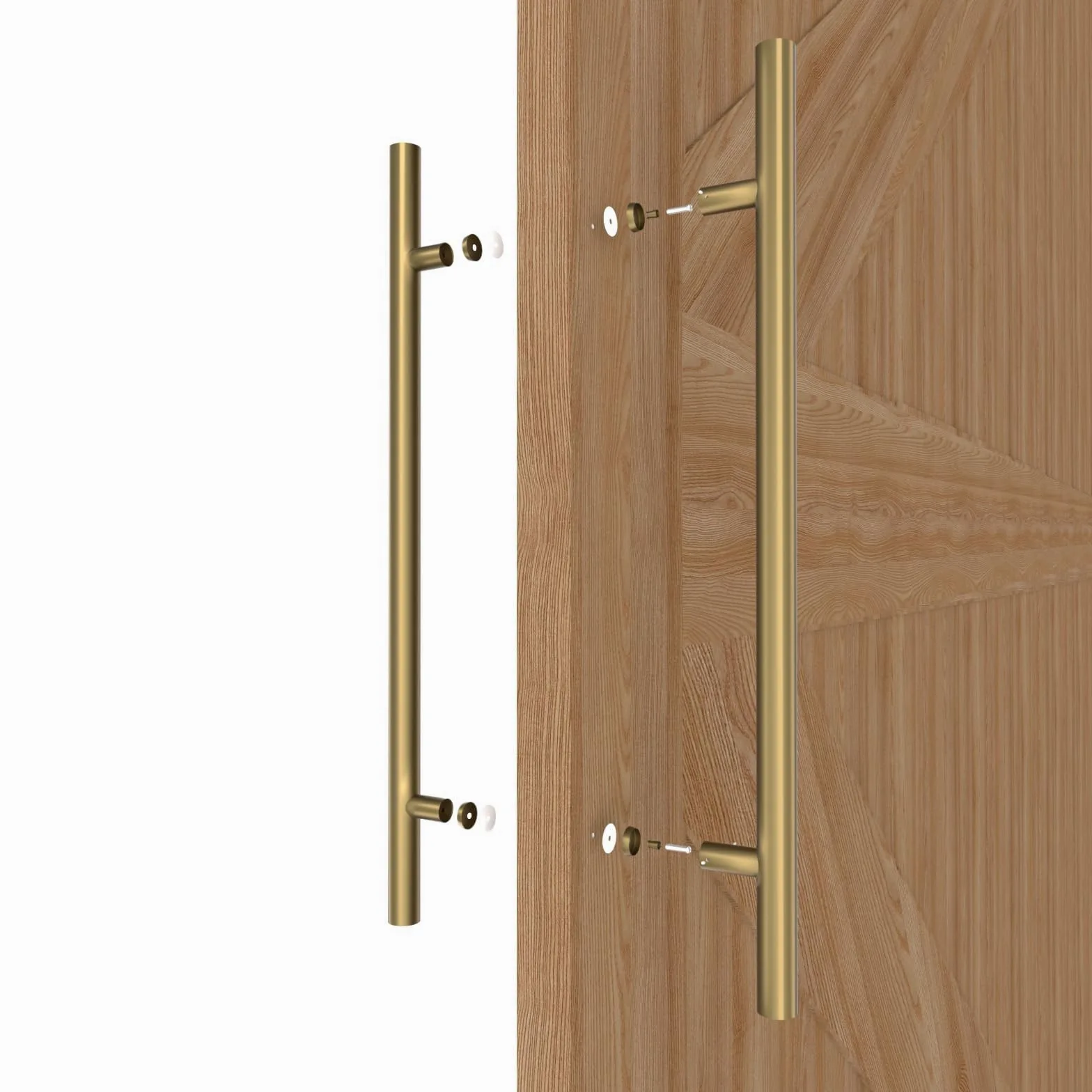 Manijas Redondas Doradas para Puerta de Granero 30/60/90/120/150 cm, Tirador de Empuje y Tiro de Doble Cara, Tirador Largo para Puertas Francesas Puertas Exteriores Puertas de Ducha