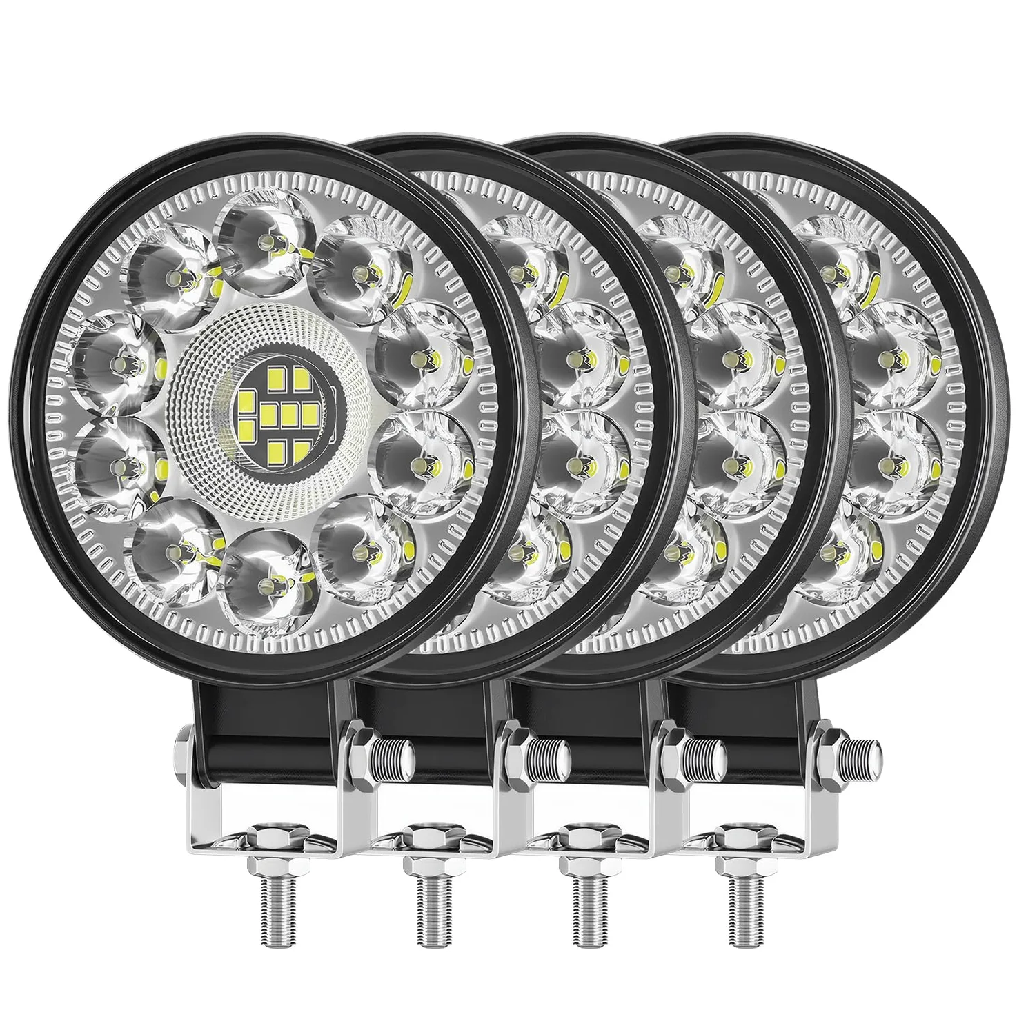 GLL Foco LED de Trabajo 12W 12V 24V, 3.3 Pulgadas Ultra Fino Haz de Inundación, 1200LM Focos Gran Angular Impermeable IP67 para Tractor, Todoterreno, Camión (Pack de 4)
