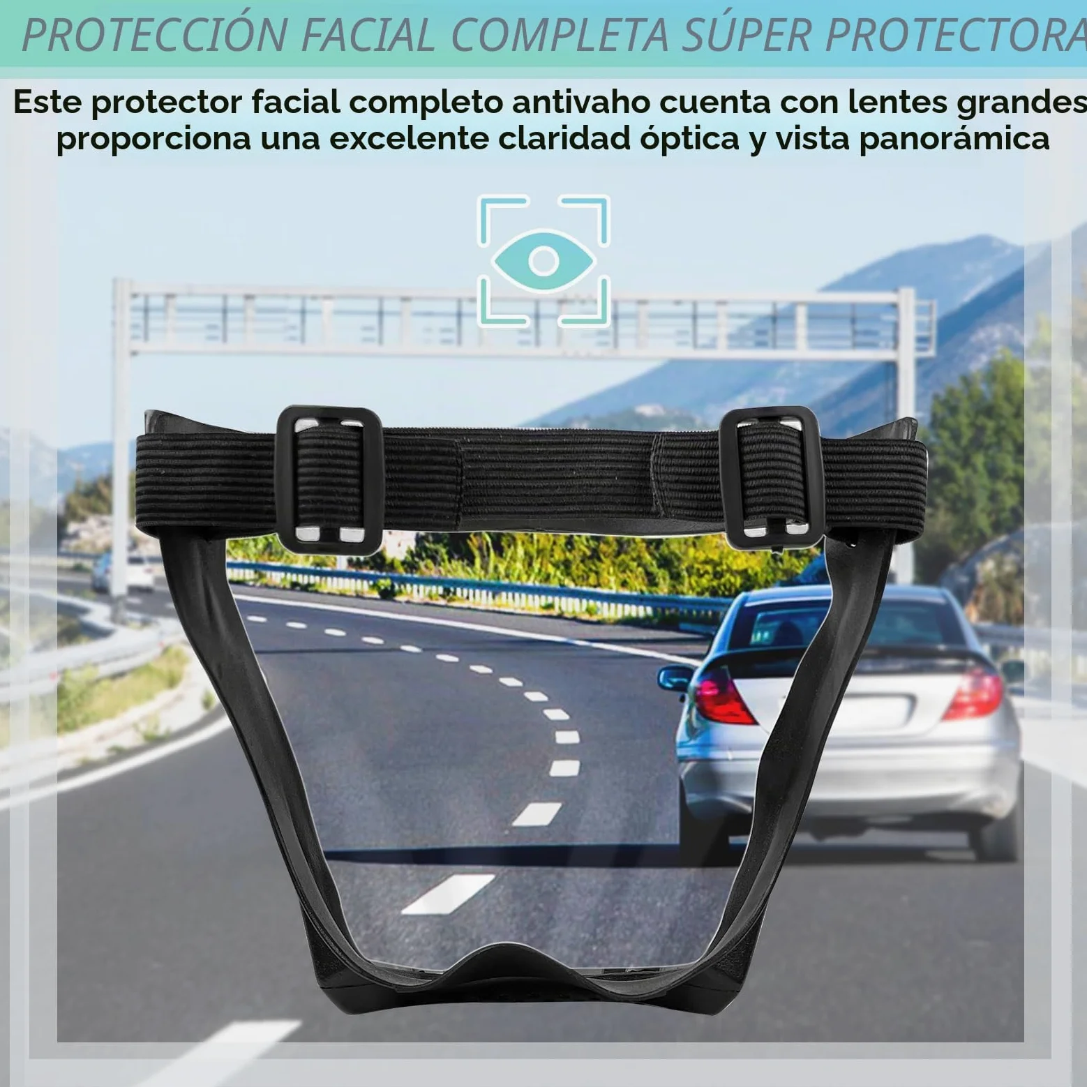 Protección facial protector antiempañamiento de cara completa de plástico transparente con banda ajustable para adultos