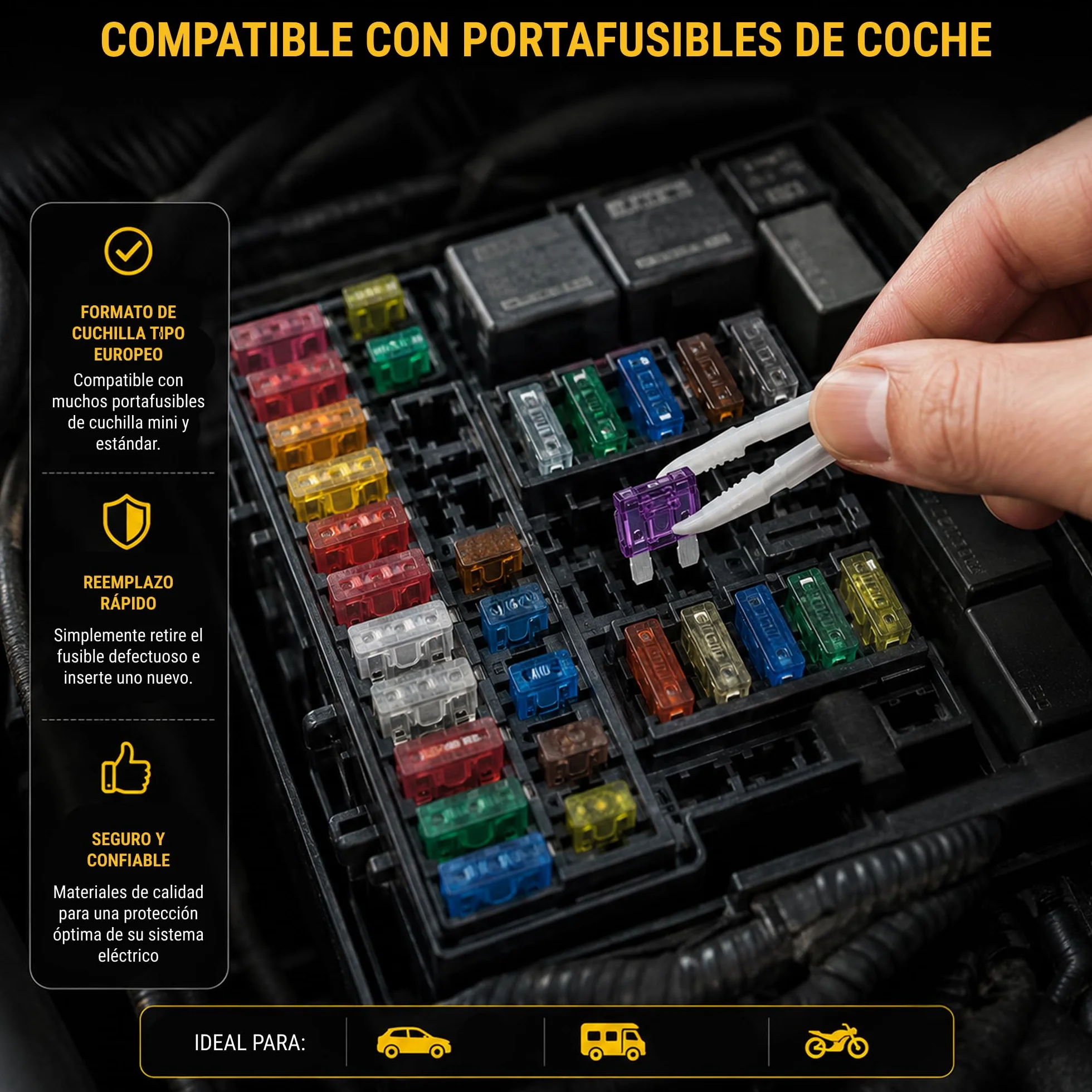 Fusibles de Cuchilla Tipo Europeo Kit 50 Piezas Surtido Mini y Estándar 3A-35A 12V 24V