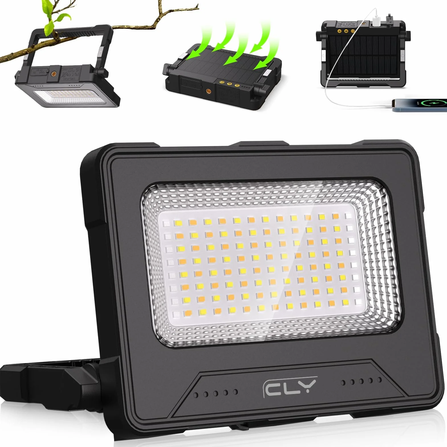 Foco LED Recargable 60W, CLV Luz de Trabajo Portatil Recargable USB 4 Modos de Luz 5 Brillo Foco LED Bateria 12000mAh Lampara Camping con Iman para Emergencia Pesca Garaje Obra Taller