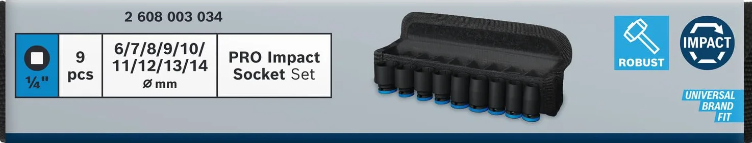 Bosch Juego de 9 llaves de vaso Pro Impact (31 x 28 mm, accesorios profesionales para taladro y destornillador)