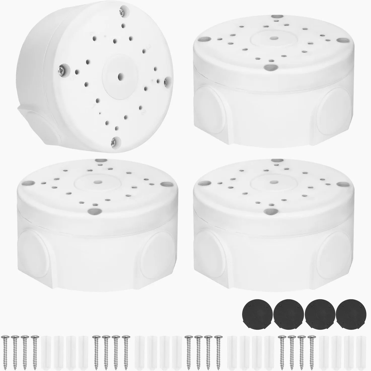 QWORK® 4 Piezas Cajas de Conexiones para Cámaras Fabricadas, Cajas de Conexiones en Aluminio, Caja de Cables Impermeable para Cámaras Tipo Bala, para Montaje en Pared y Techo