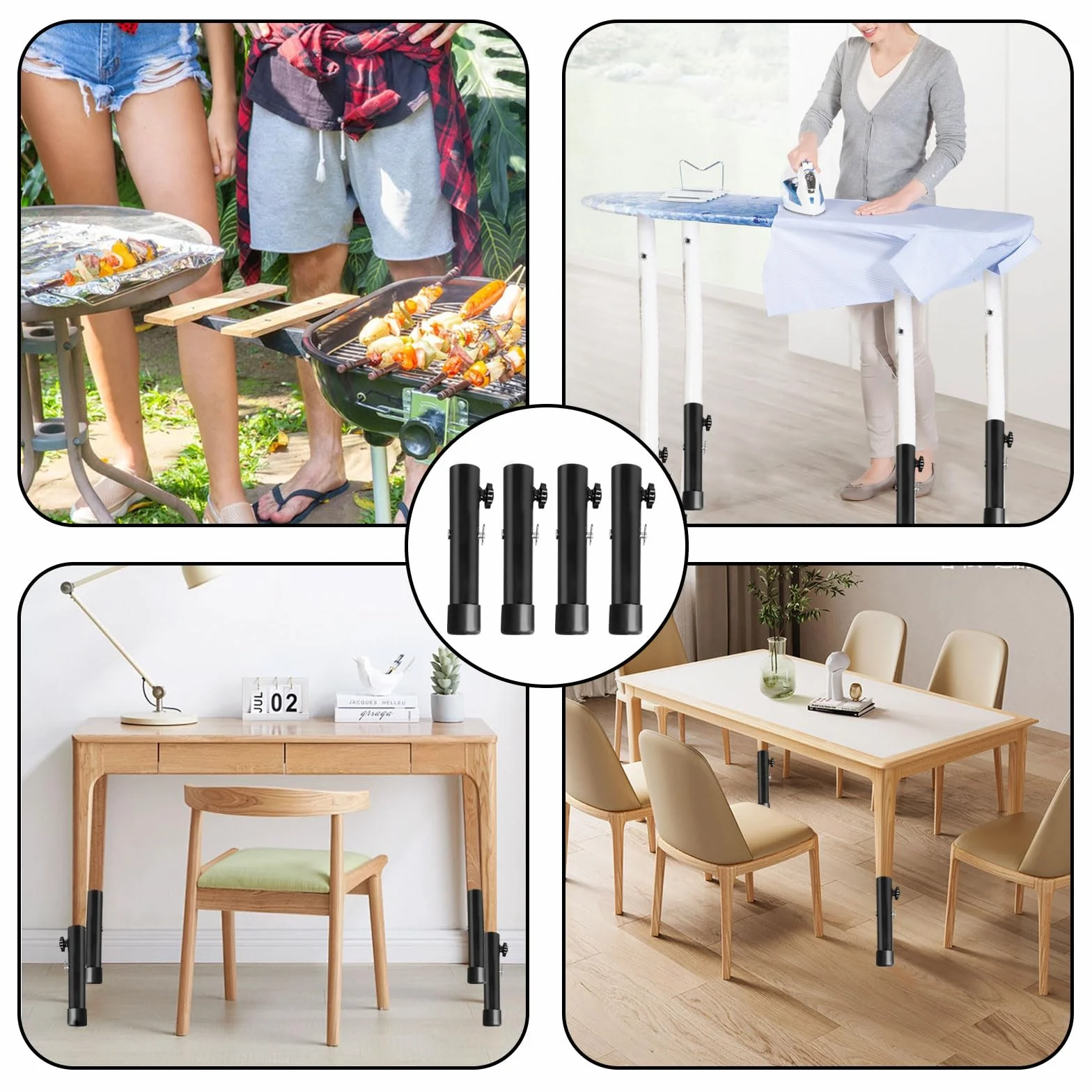 4 Piezas Extensores de Patas de Mesa Plegables, Patas Metalicas para Muebles, Ajustables Altura de 9,2cm / 13,3cm, Elevador Mesa, Pata para Mesas Sillas Doblado o Recto (Negro)