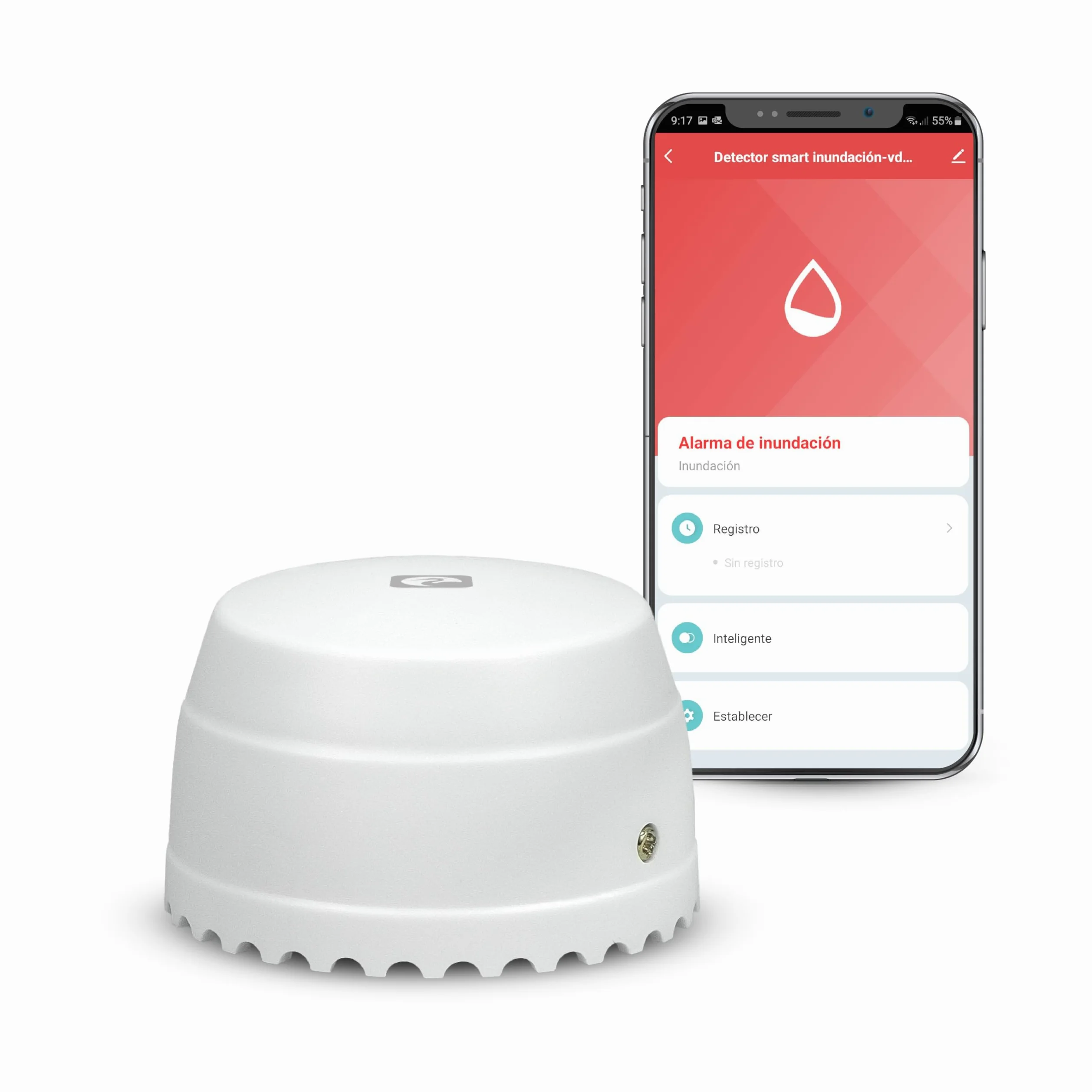 Garza Smart - Detector de Agua WiFi Inteligente para Filtraciones, Inundaciones...con Notificaciones en Tiempo Real por App, Alarma Sonora de 55 db, No Requiere Instalación.