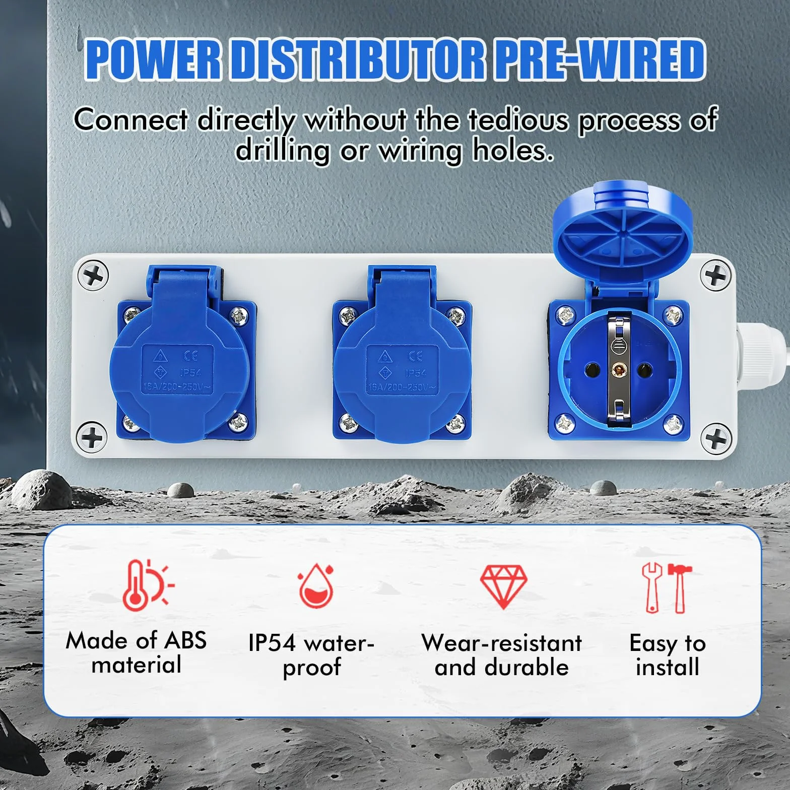 Distribuidor de corriente mural con Enchufe schuko 3 x 220V 16A Cuadro electrico Distribución de corriente para edificios Índice de protección IP54 apto para interiores y exteriores