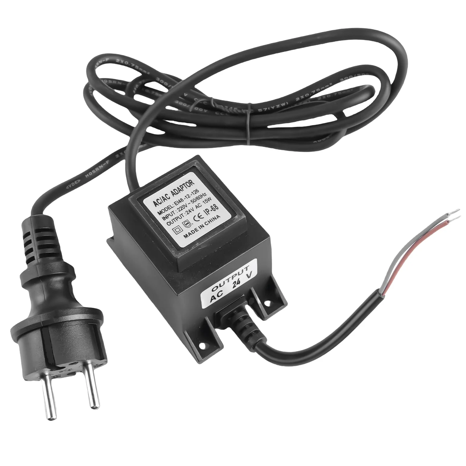 Transformador LED 24V, AC/AC 15W Adaptador LED Transfo, Exterior Impermeable Fuente de alimentación LED Driver Impermeable IP68, Transformador Adaptador para Iluminación Exterior y Bombas de Cuenca