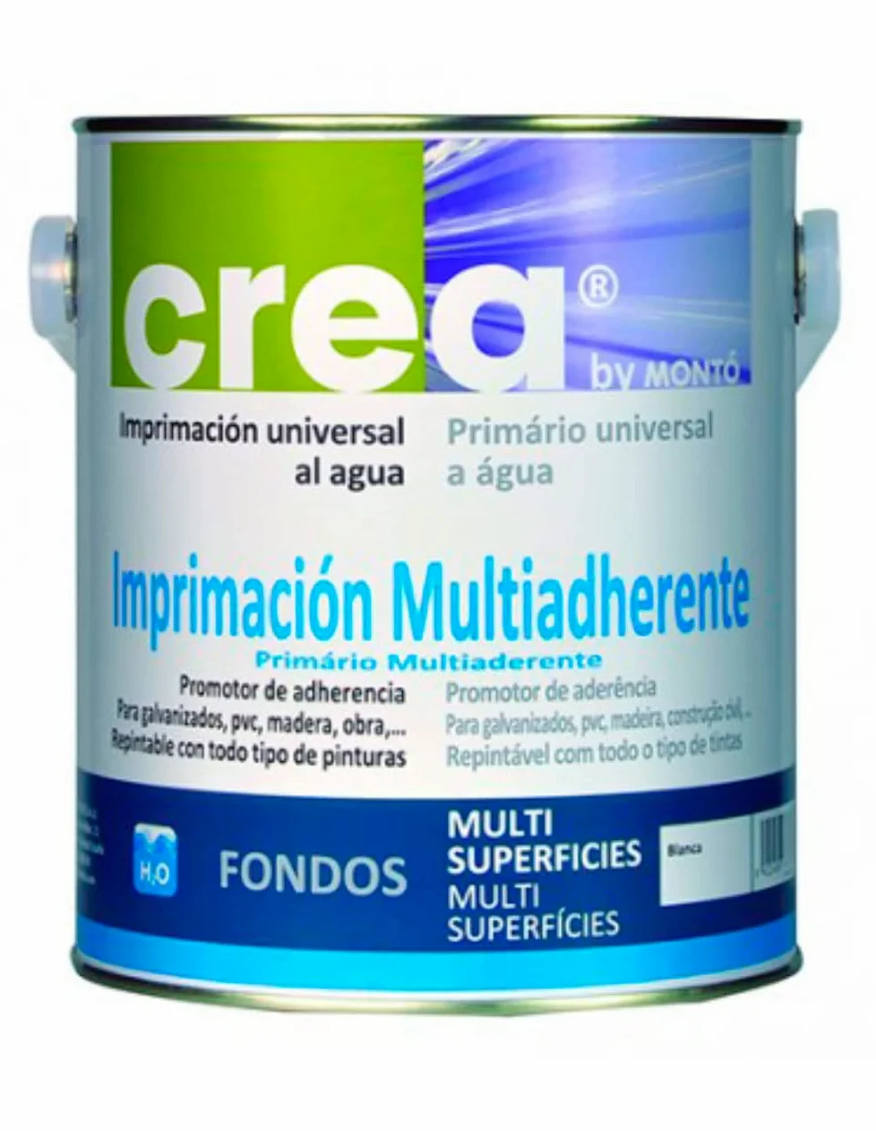 Imprimación al Agua color Blanco para Soportes Galvanizados, Metales no Férreos, Plástico, PVC, Madera, Yeso, Cemento. Imprimación Multiadherente Gama Crea (500ml)