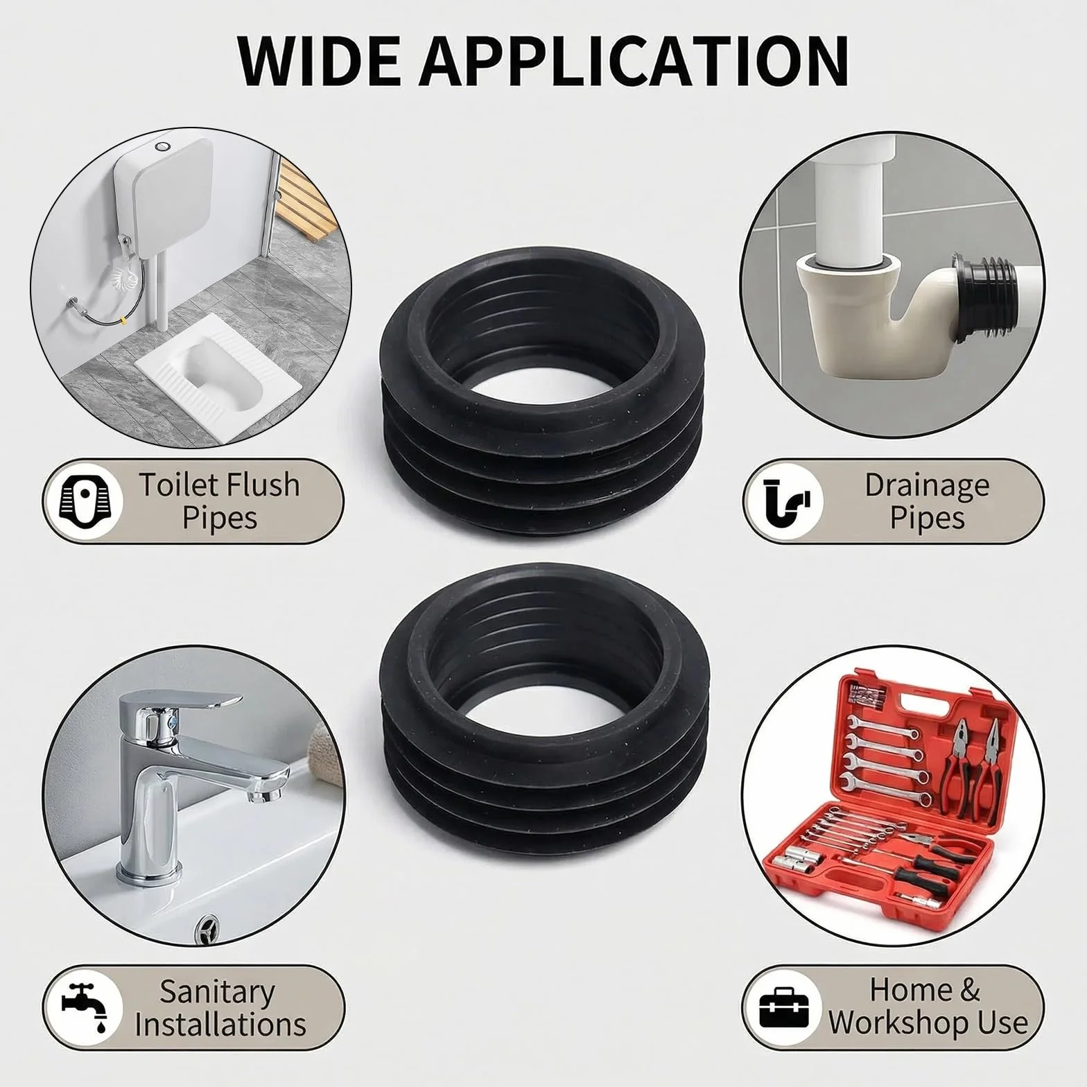 Conector de Tubo de Desagüe para Inodoro Manguito de Goma 60 mm 36-45 mm 25 mm