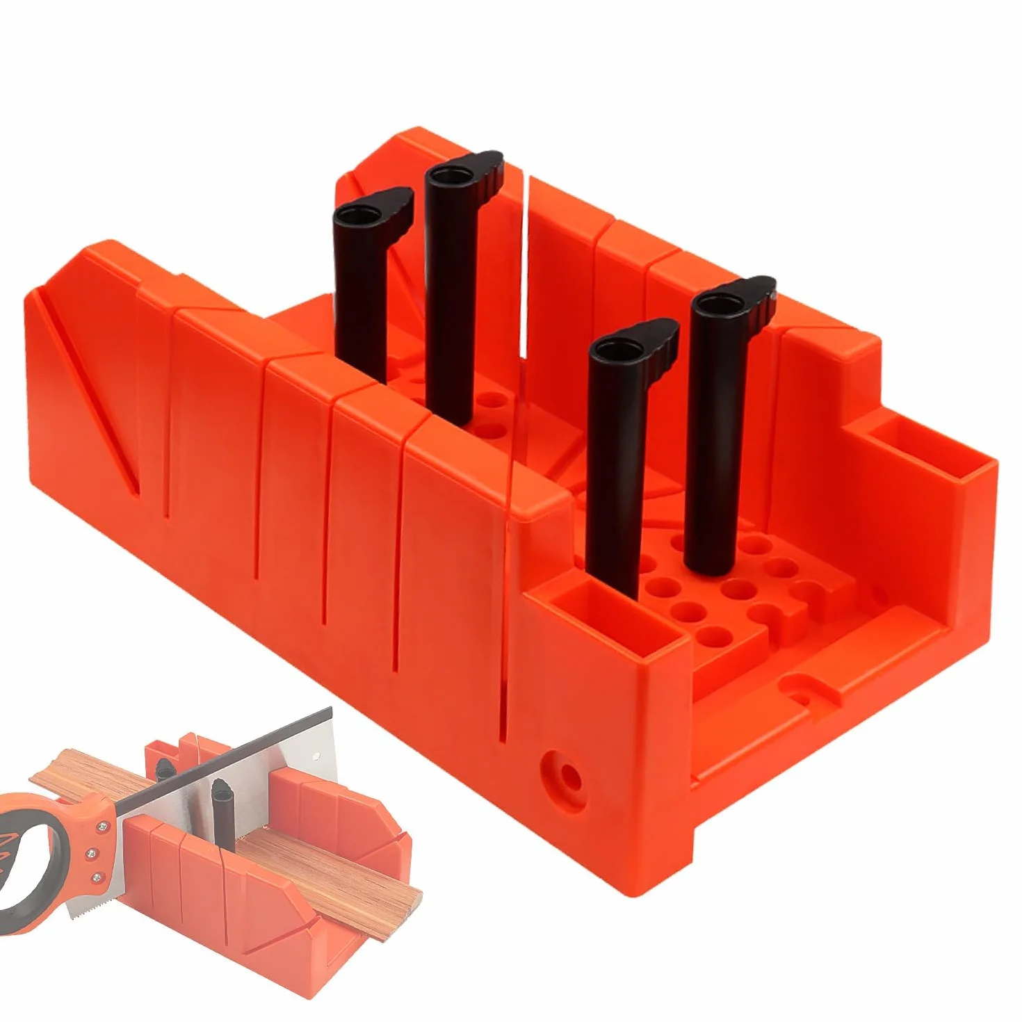 Caja de Ingletes, Fondo de Plástico Engrosado, Robusto y Resistente al Desgaste, con Guía de Sierra de 90°/45°/22,5°, Claramente Marcada con Grados, Adecuada para Cortadores de Carpintería (Naranja)