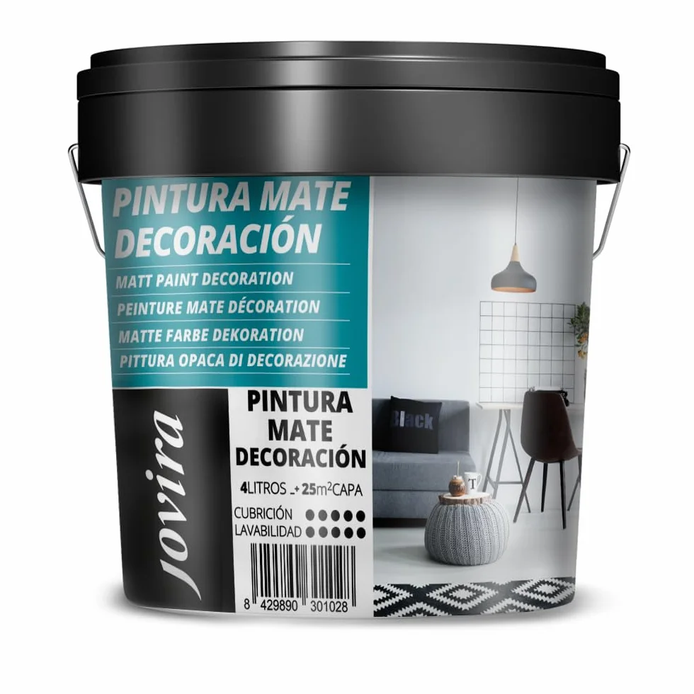 JOVIRA PINTURAS Pintura Mate Decoración. Blanco Liso. Interior-Exterior.Para paredes, techos y fachadas. (4 Litros) A-13